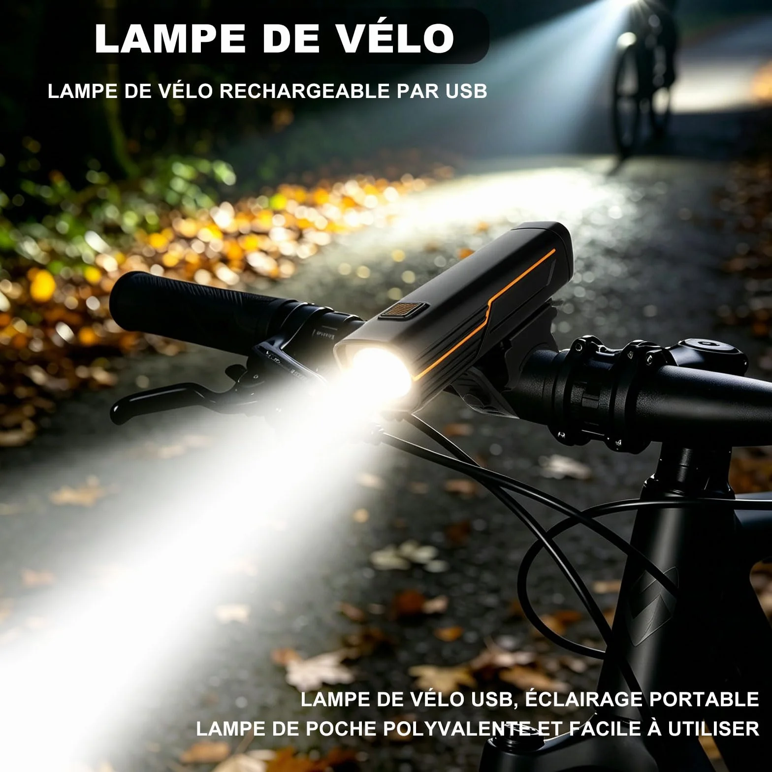 Lumiere Velo Rechargeables USB, Phare Avant pour Vélo a LED Puissant,Balade de Nuit Lampe de Poche,de vélo Avant Phare,4 Mode,imperméable Facile à Installer,Lampe Velo pour VTT Course Cycliste