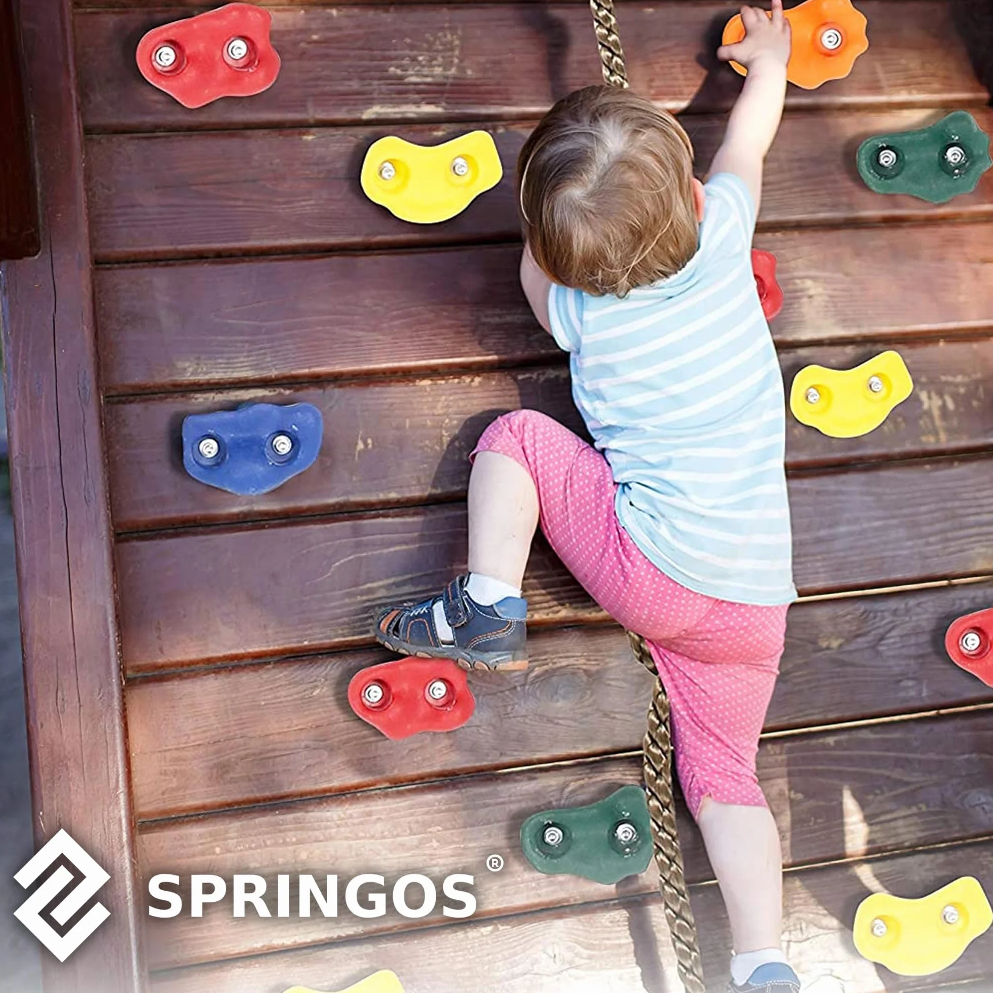 SPRINGOS Lot 10 Prises d'escalade Enfant avec Fixation – Plastique Multicolore, Surface Rugueuse, Vis Incluses – Mur Escalade Maison Chambre Jardin Dès 3 Ans