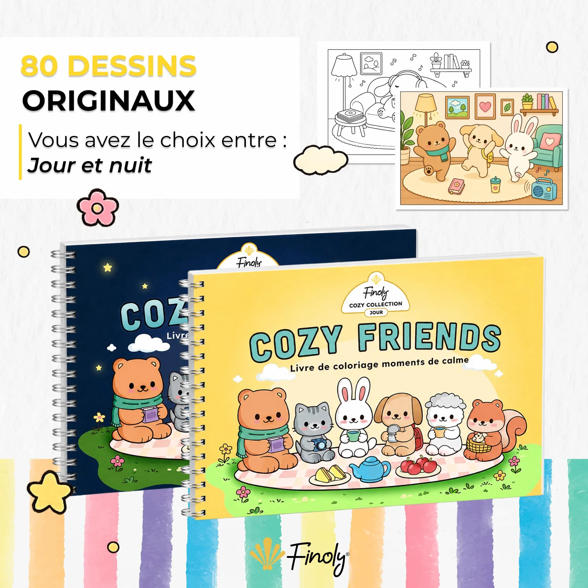 Finoly Livre de Coloriage Adulte A5 80 Dessins Cozy Anti-Stress