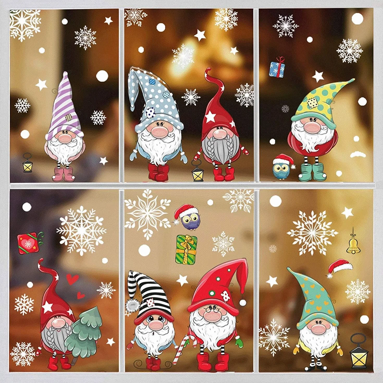 Naklejki okienne świąteczne dla dzieci 10x Père Noël i sowa elektrostatyczne duże