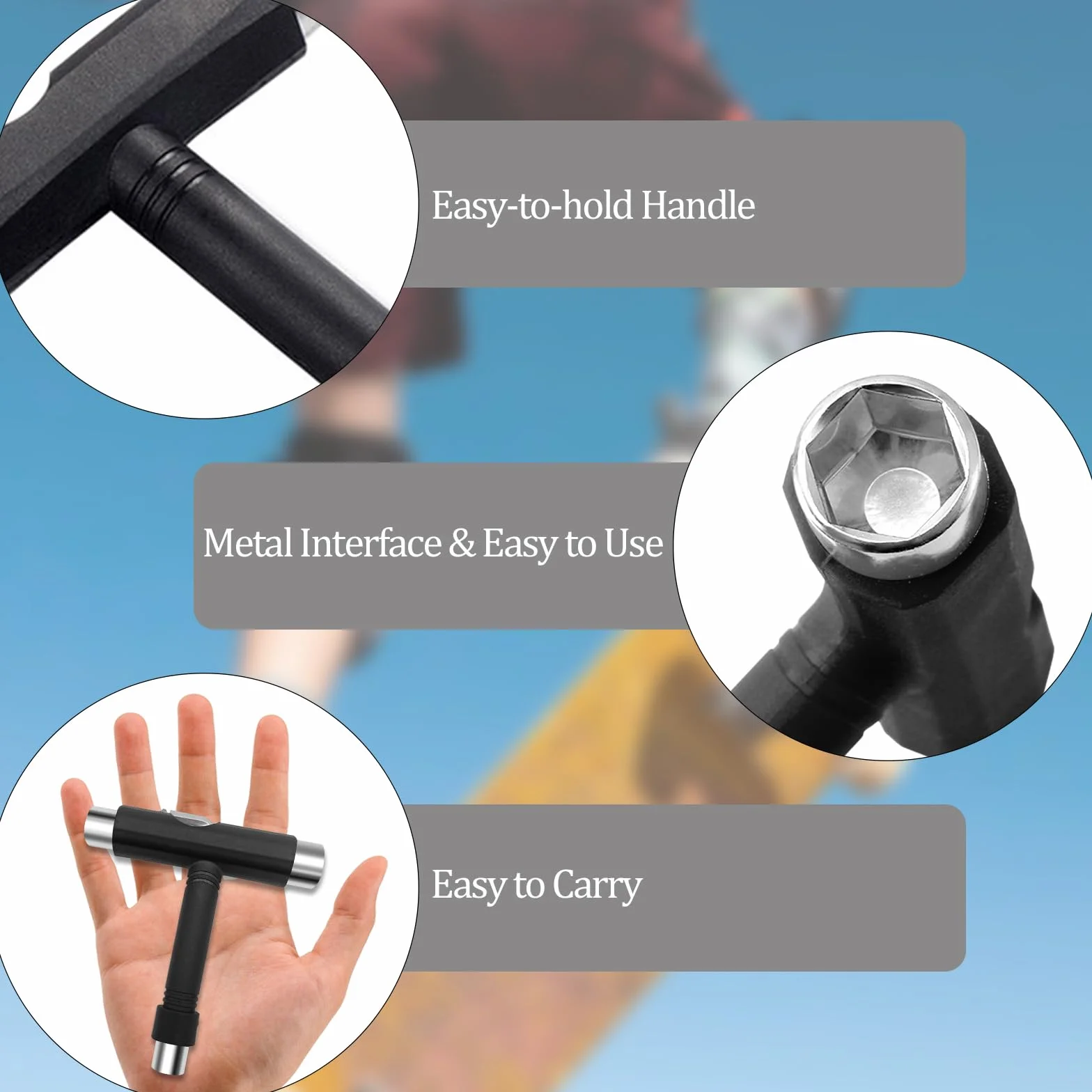 Outils de Skate T Forme Skate Accesoire Tout-en-Un Outil Portable avec Tournevis pour Débogage et Maintenance du Skateboard