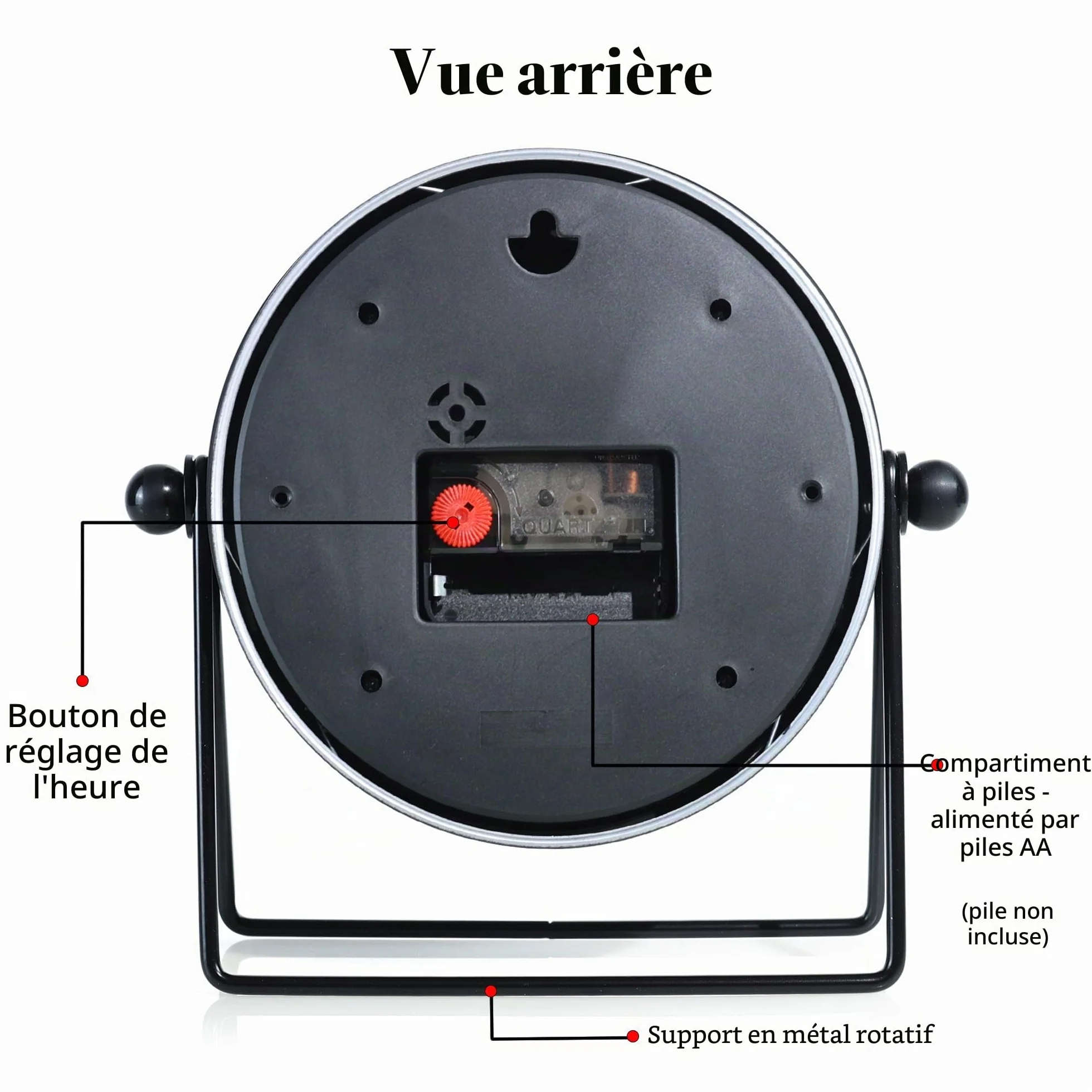 AYRELY Horloge de Table Vintage Métal Quartz Silencieux Angle Réglable Noir Doré