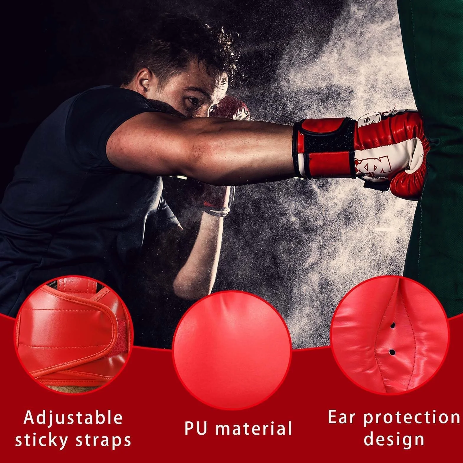 Casque de boxe pour sparring, protection tête kickboxing karaté rouge