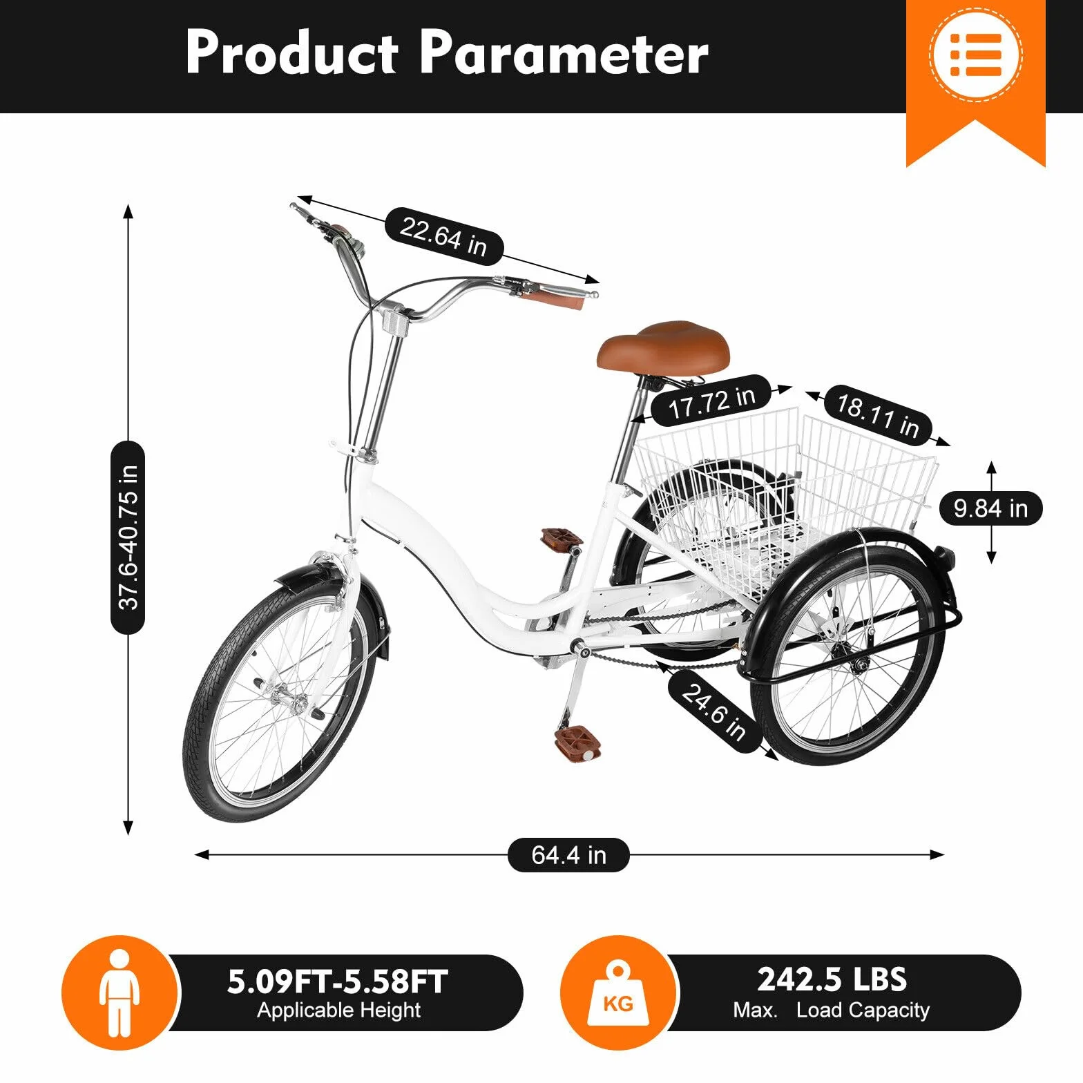 Tricycle de 20 Pouces pour Adultes et Personnes Âgées, vélo Adulte, Velo de Ville, Vélo à Trois Roues de Ville et de Loisirs avec Panier à Provisions