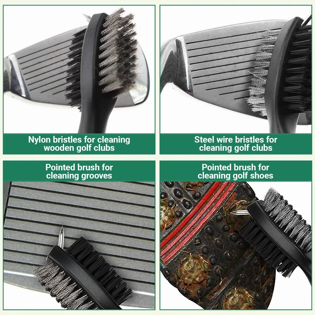 Brosse de Nettoyage pour Clubs de Golf Double Face avec Clip Mousqueton