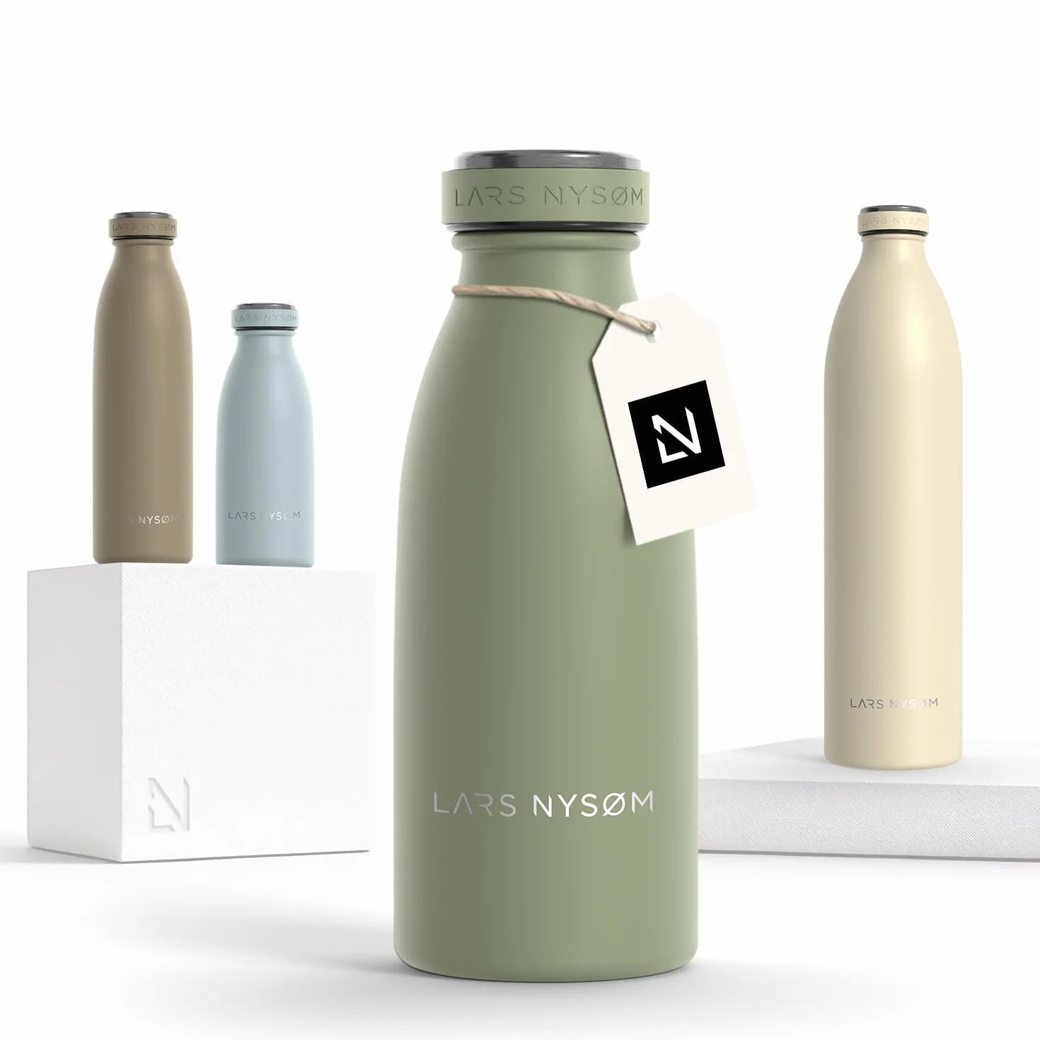 LARS NYSØM Gourde INOX 350ml | 0.35L Bouteille d’eau isolée | Gourde étanche pour Le Sport, la Bicyclette (Sage Green, 350ml)