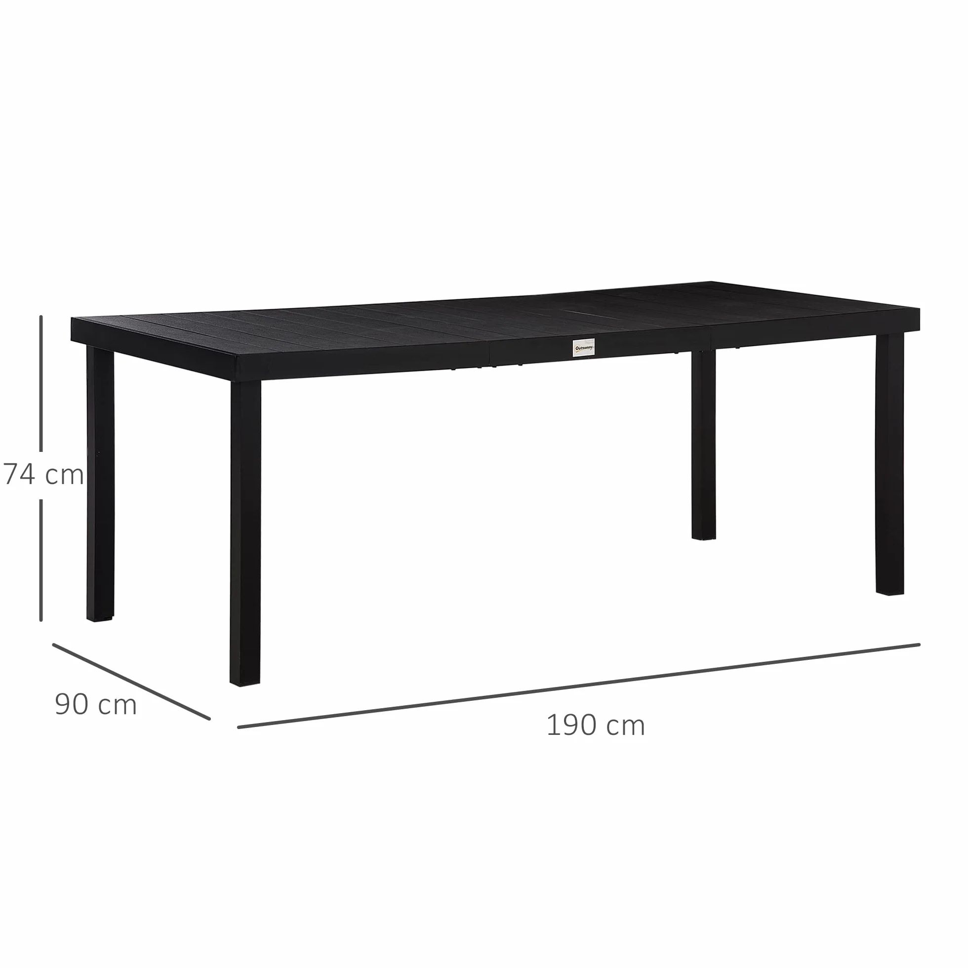 Outsunny Table à Manger de Jardin pour 8 Personnes, Aluminium, 190 x 90 x 74 cm, Noir