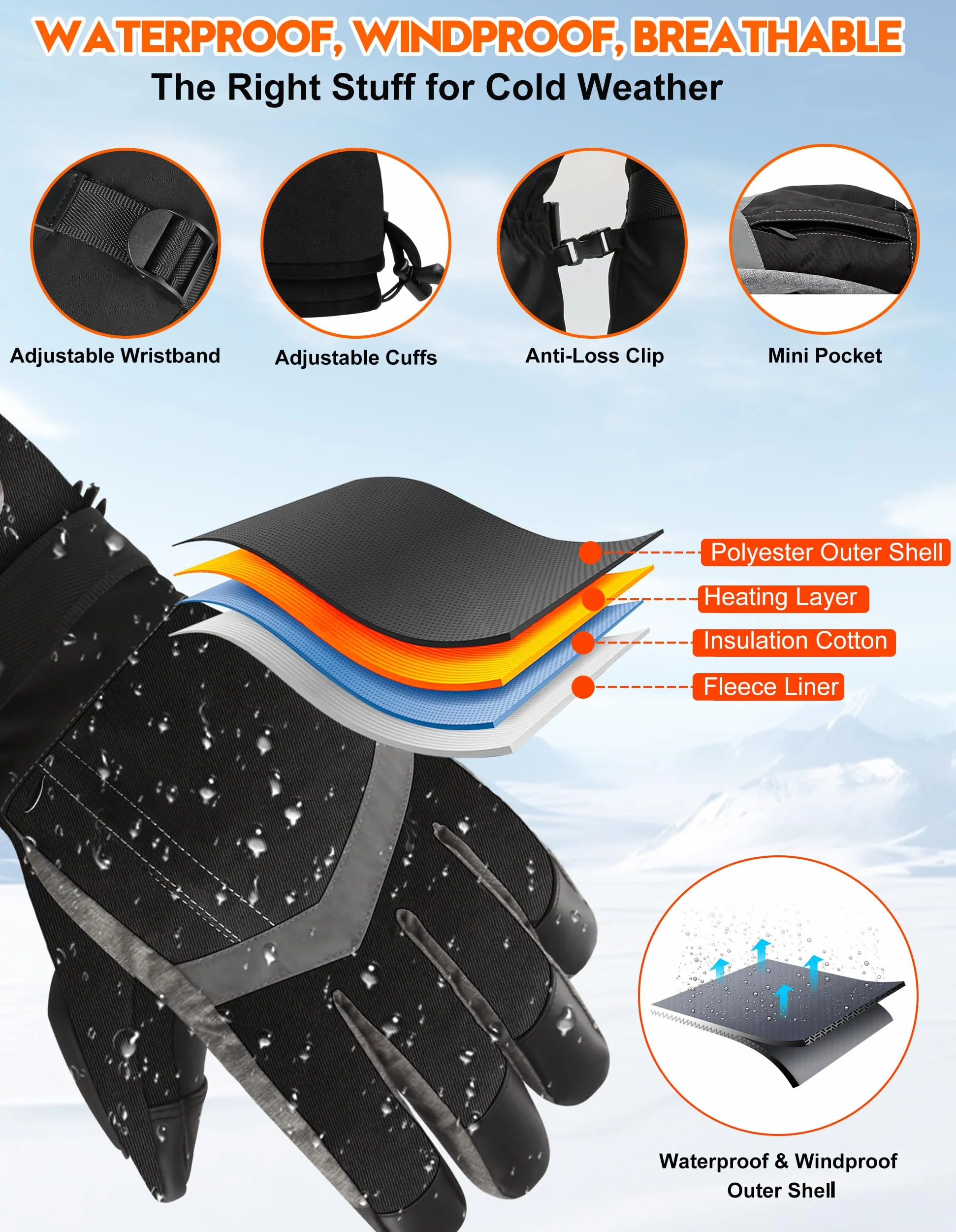 SVPRO Gants chauffants, 5 V 6000 mAh, rechargeables, pour homme et femme, gants chauffants électriques imperméables et coupe-vent pour le ski, la chasse, la moto, la randonnée, le travail en plein air
