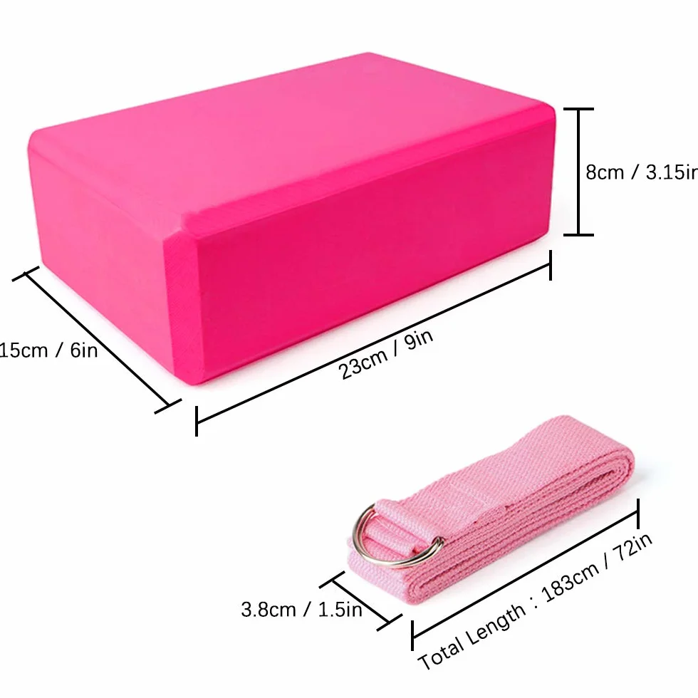 Lot de 2 blocs de yoga en mousse EVA haute densité antidérapants avec sangle de yoga et anneau en D en métal pour améliorer l'équilibre et la flexibilité pour le yoga, le pilates, la