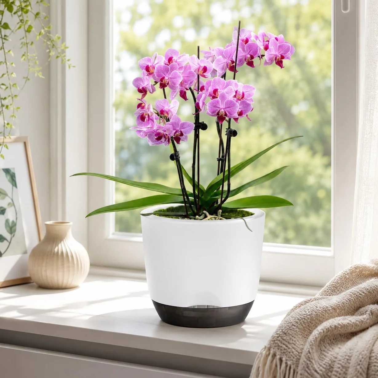 Lot de 2 pots à orchidées 14.5 cm auto-arrosant double couche avec trous