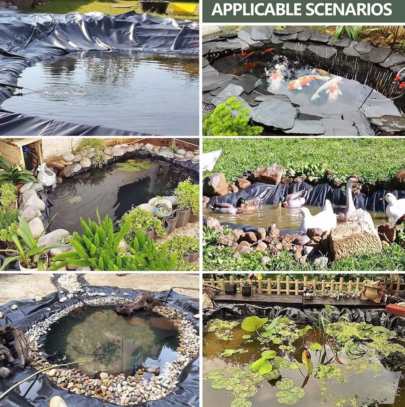 Bâche d'Étang EPDM 8x8m Liner Bassin Extérieur pour Koi et Cascades