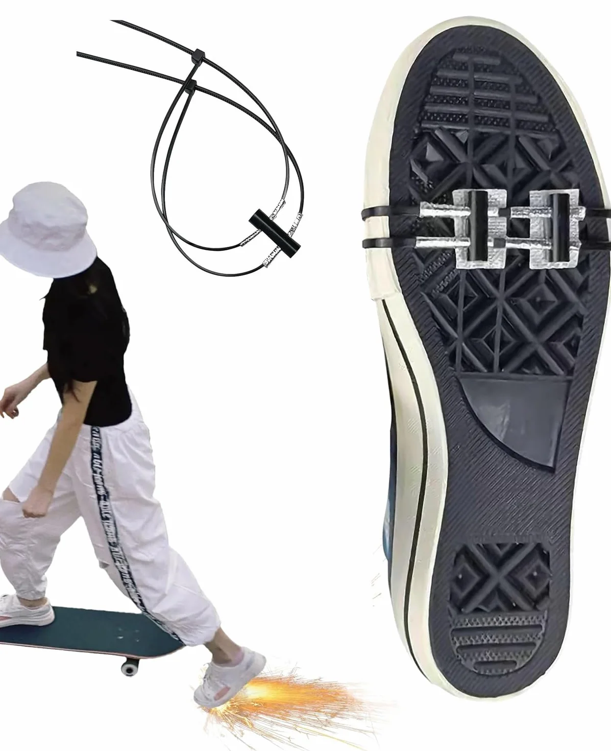 Couvre-chaussures réglable, accessoires de planche à roulettes, outil d'étincelle de friction, tampon pour outil de friction pour vélo, patins de pression des pieds, accessoires pour