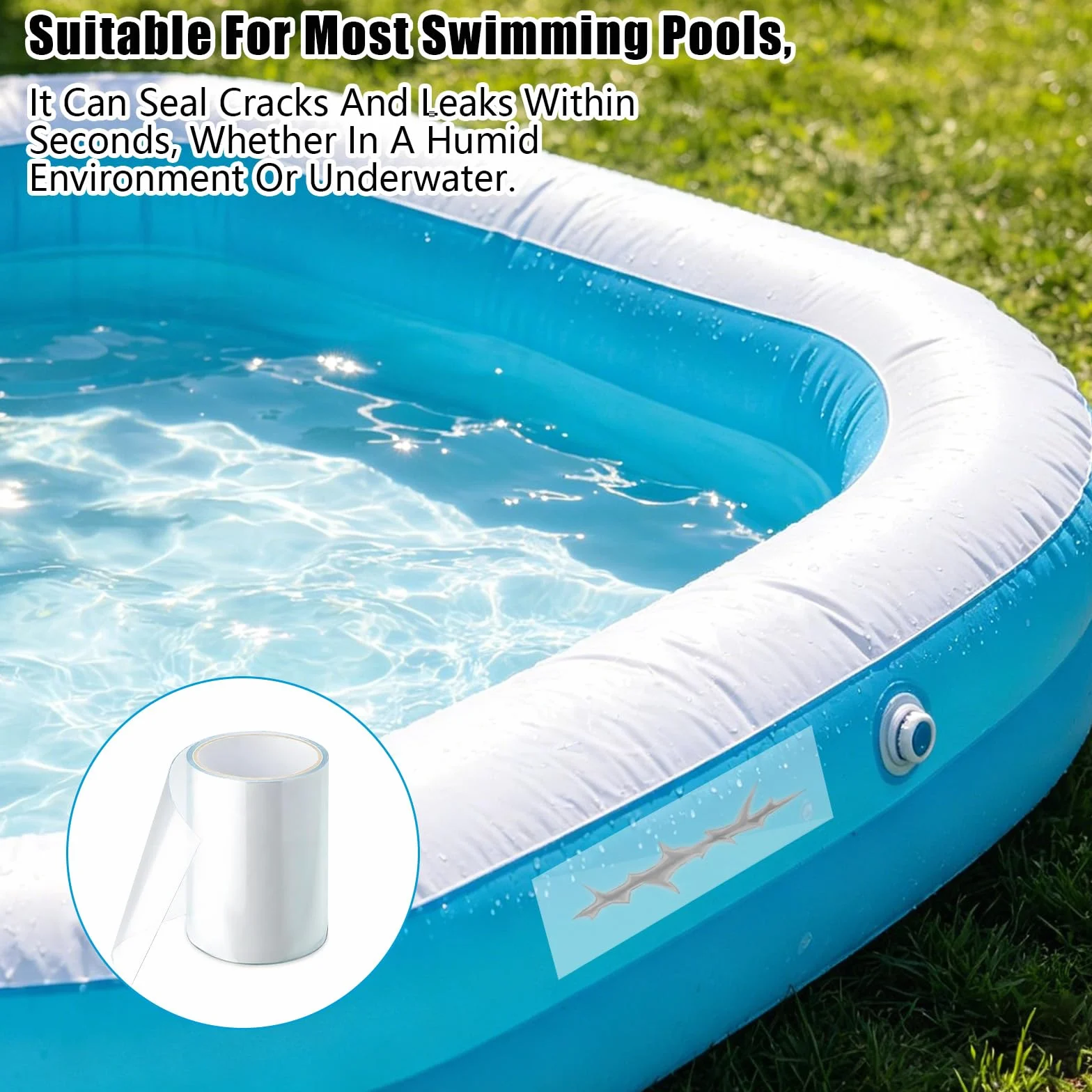 Ruban adhésif étanche 10 x 150 cm, ruban de réparation autocollant pour piscine et bassin