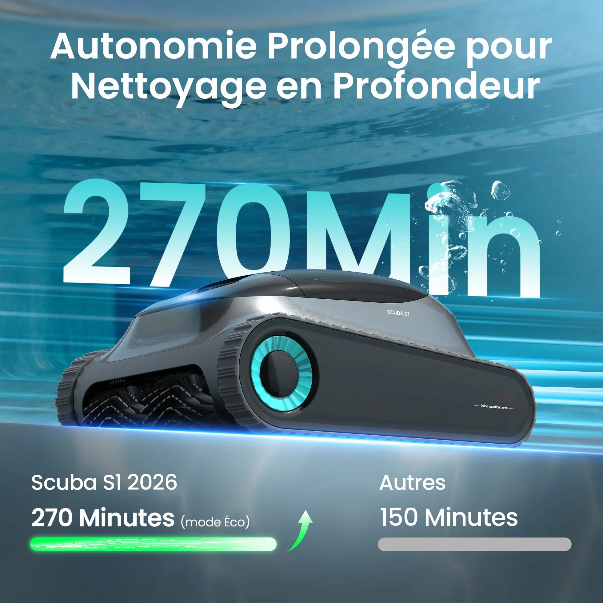 Aiper Scuba S1 Robot Piscine, Autonomie 270 Min, Filtration Ultra-Fine, Nettoyage Fond/Parois/Ligne d’Eau, Navigation 11 Capteurs