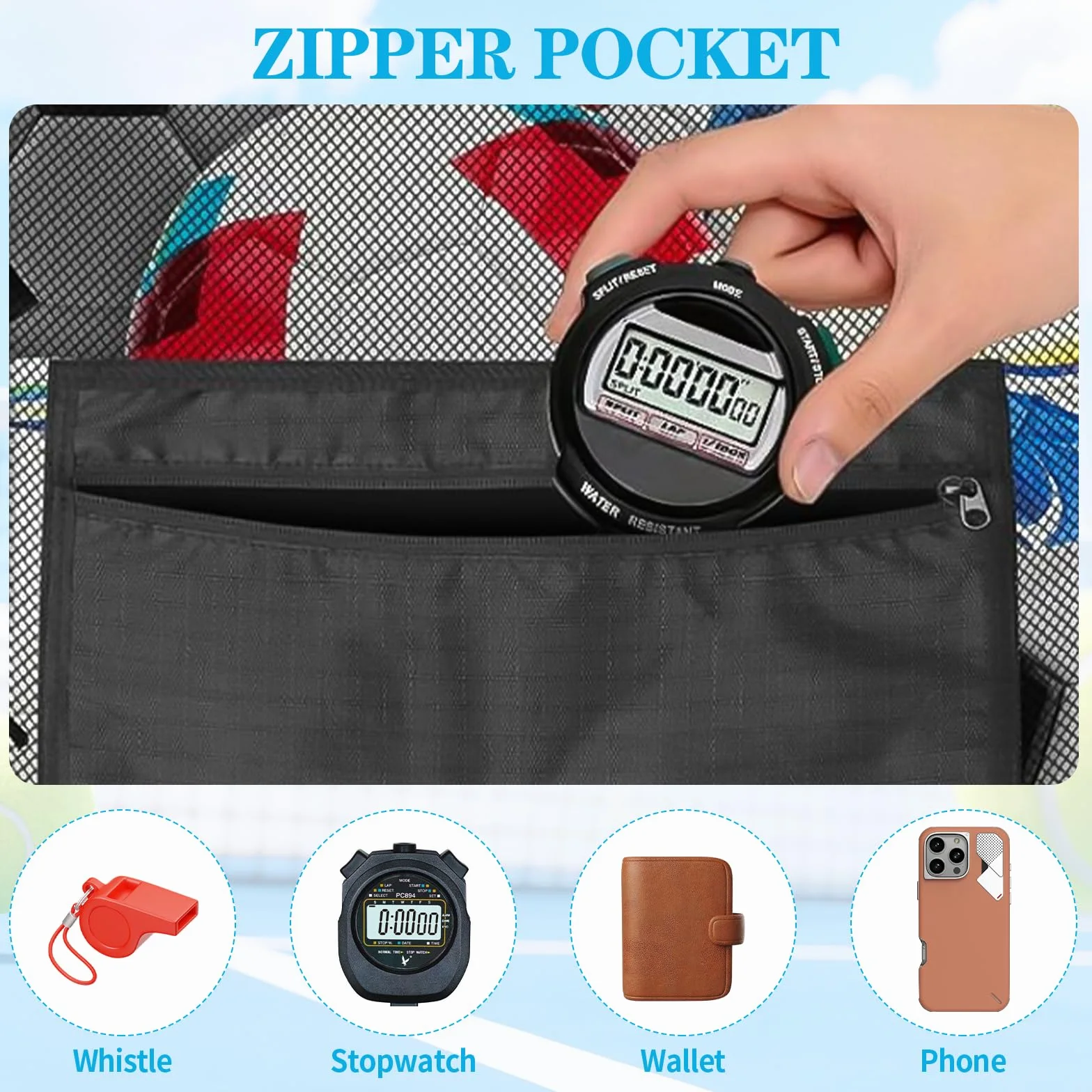 Sac de Ballon en Filet, Sac de Rangement pour Ballons, Sac à Ballons en Maille, Extra Large, avec Cordon de Serrage et Bandoulière, pour Basketball, Rugby, Football et Volleyball
