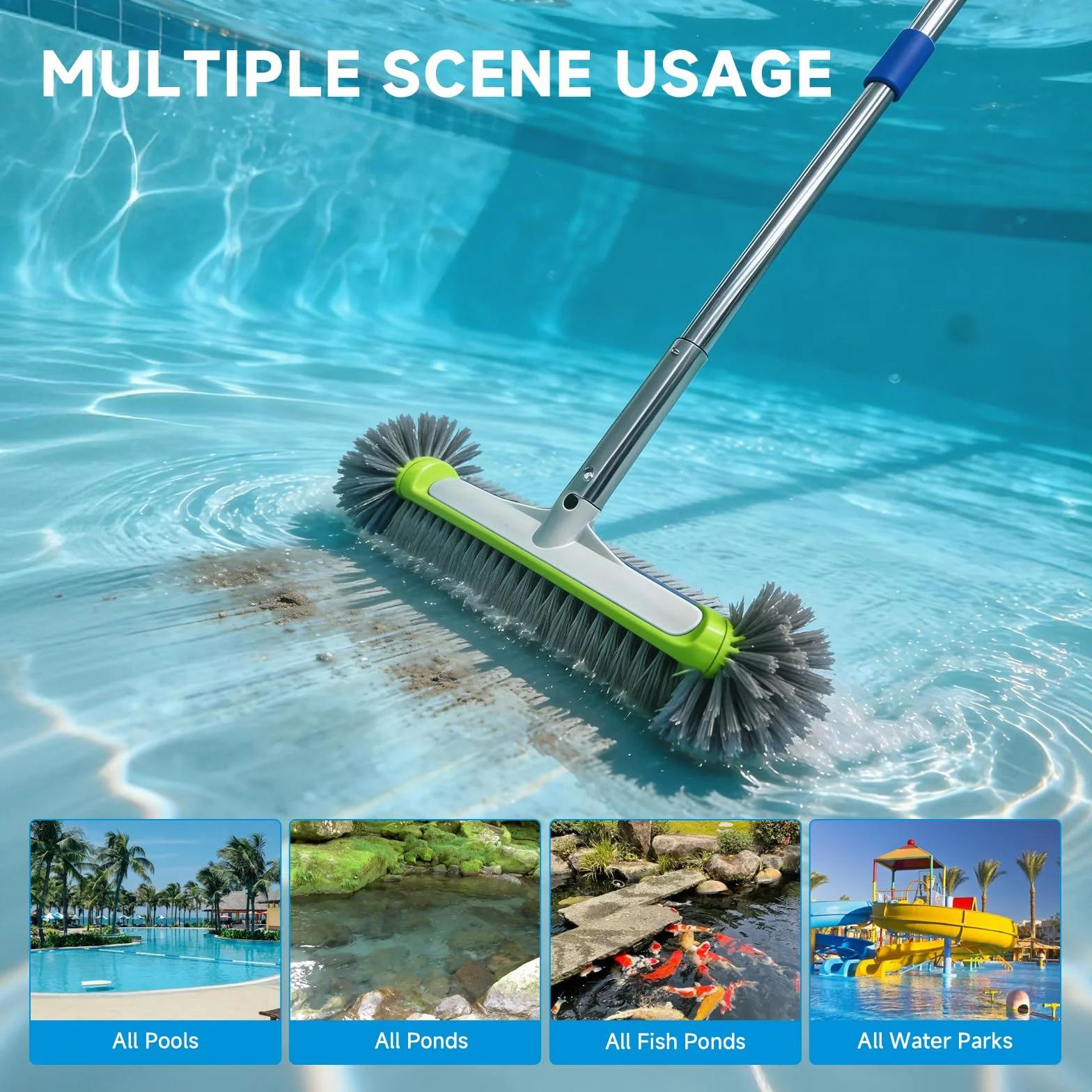Balai Piscine 160CM Brosse Ultra Large 43CM avec Chiffon Nettoyage Outil Nettoyage pour Piscine Spa