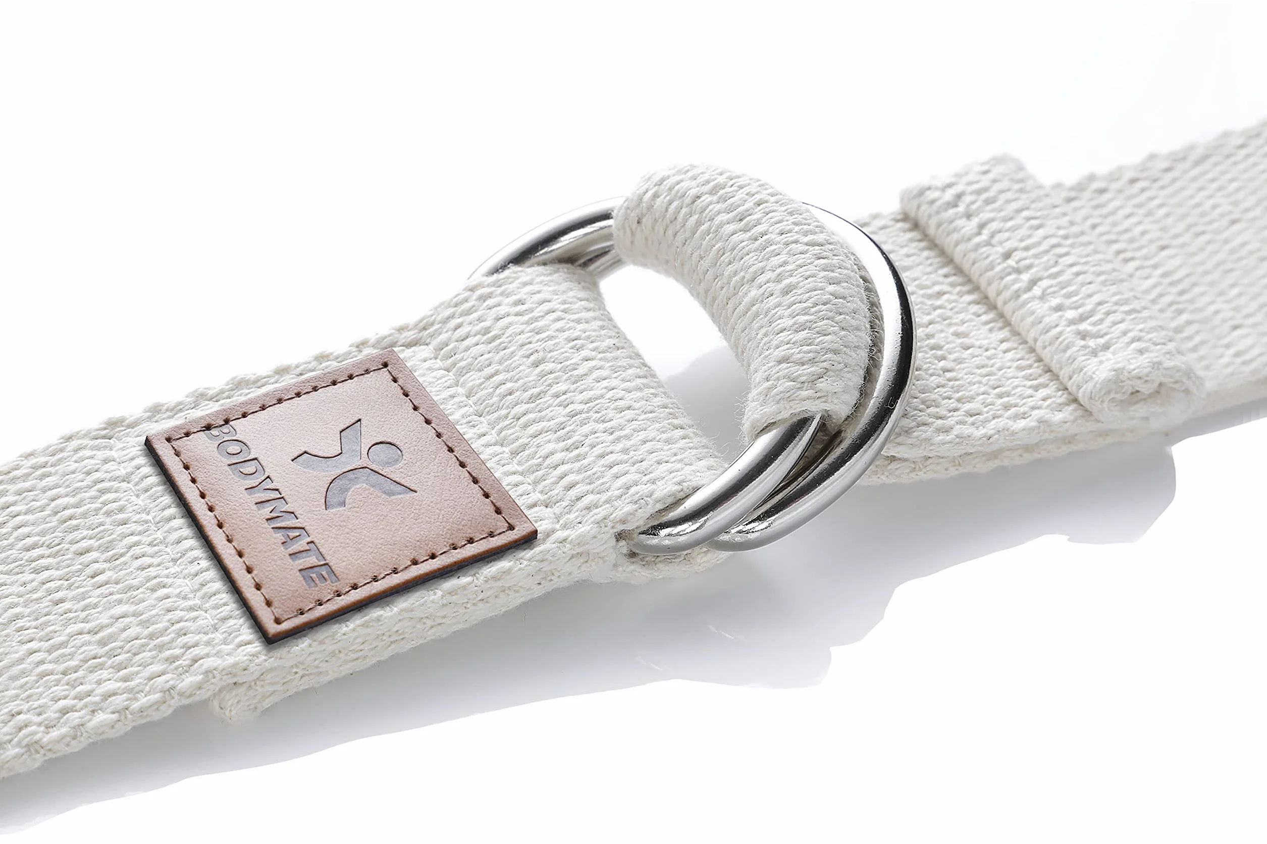 BODYMATE Ceinture de Yoga avec Anneaux en métal, Sangle de Yoga pour débutants et Professionnels, Boucle de Yoga 100% Coton, Sangle d'étirement 250cm Long et 3,8cm Large