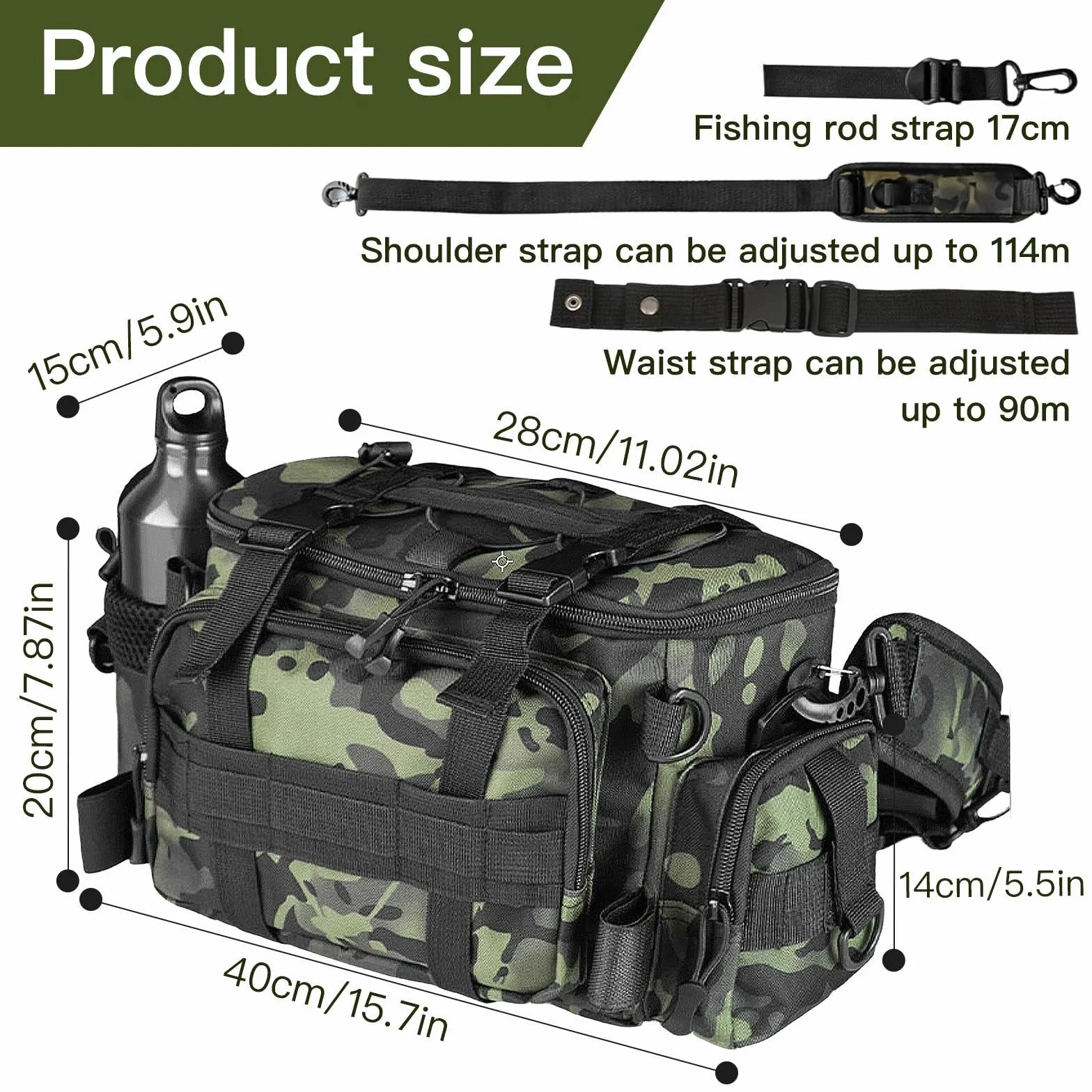 Sac de Pêche Grande Capacité Camouflage Stockage Matériel Rangement Multifonctionnel