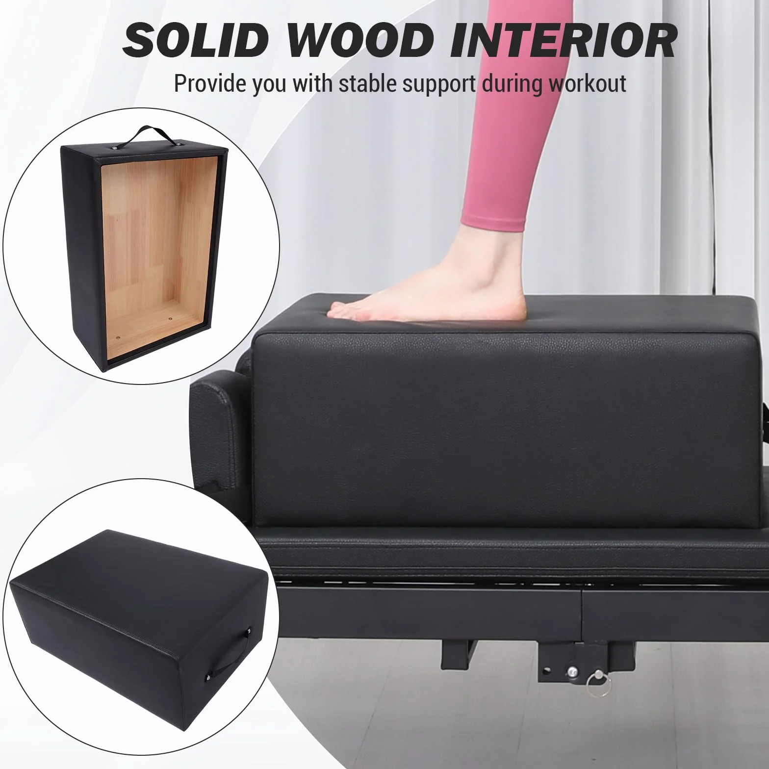 Boîte de siège pour pilates et pilates - En polyuréthane et bois - Avec poignée - Pour chaise de Pilates - Correcteur de posture - Chaise combinée