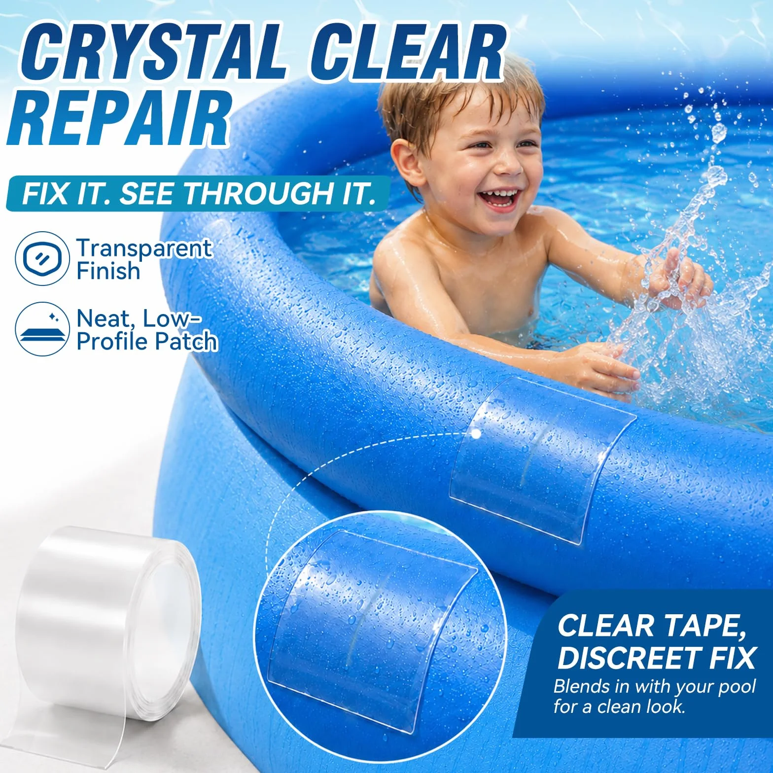 Vigorder Rustine Piscine 10 x 150 cm Kit Réparation Liner PVC Étanche Auto-Adhésif