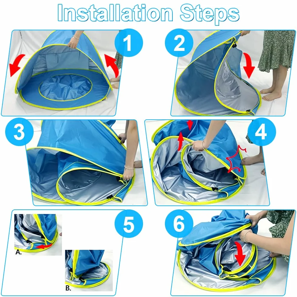 Tente Anti UV Bébé, Tente de Plage Bébé Pop-Up avec Détachable Piscine, Tente de Plage pour Bebe, UPF 50+, Facile à Installer, Portable pour Jardin, Camping Extérieur