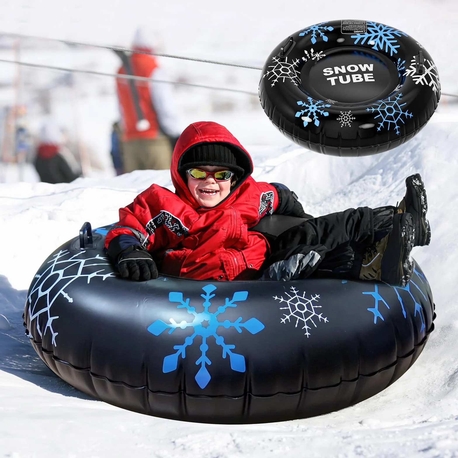 Tube à Neige, Tube à Neige Gonflable de 120 cm avec poignées, Luge Gonflable Robuste de 0,6 mm d'épaisseur pour Enfants Adultes, Jeux de Neige en Plein air d'hiver, Ski, Patinage, Luge