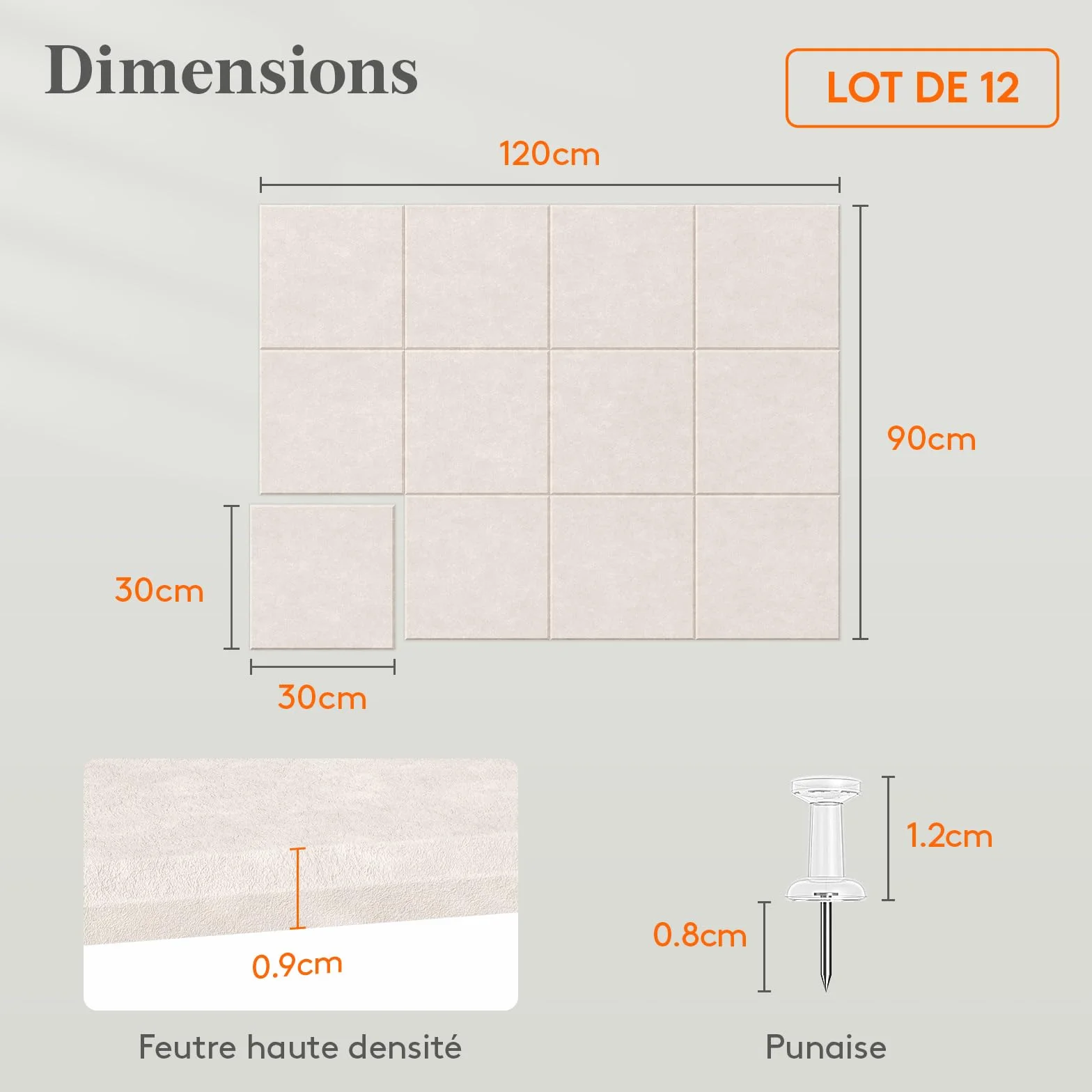 Lifewit Tableau en feutre adhésif décoratif 120x90 cm lot de 12 panneaux beige avoine