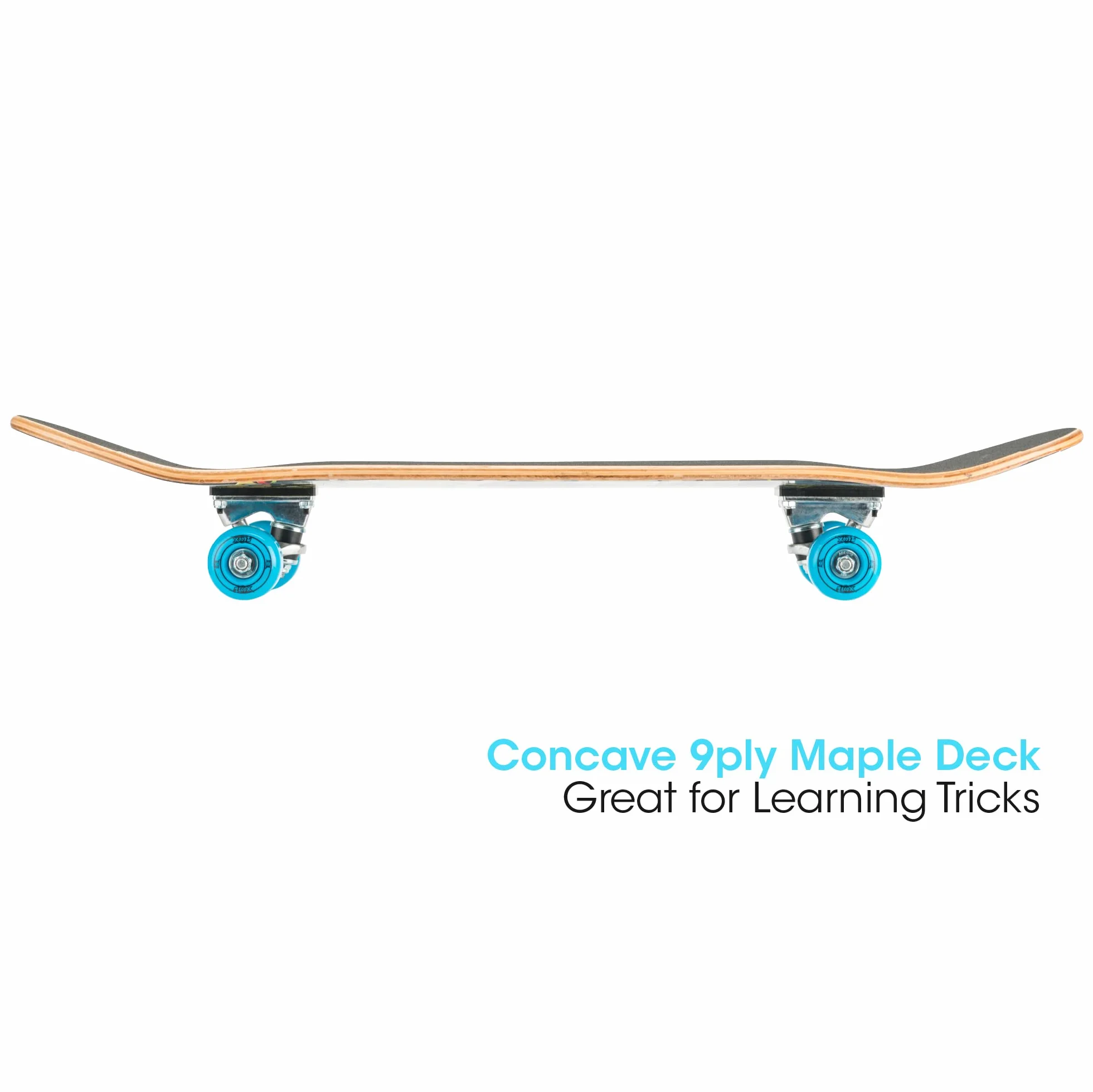 Xootz 31” x 8” Complete Skateboard for Beginners, 9 Ply Maple Deck, Double Kick Standard Board, for Boys and Girls, Multiple Colours