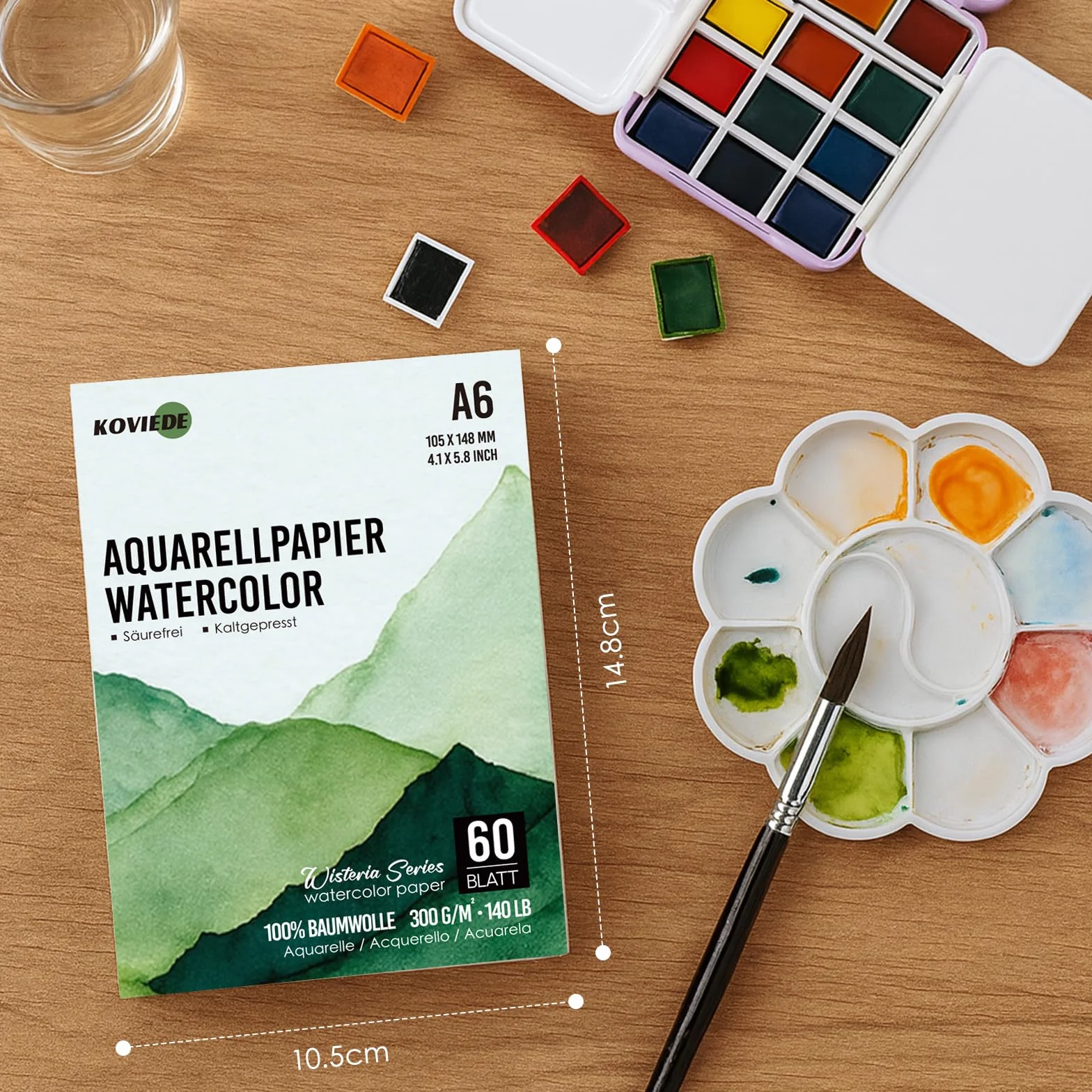 KOVIEDE Papier aquarelle A6 300 g/m² 100% coton Lot de 60 feuilles Carnet de croquis aquarelle