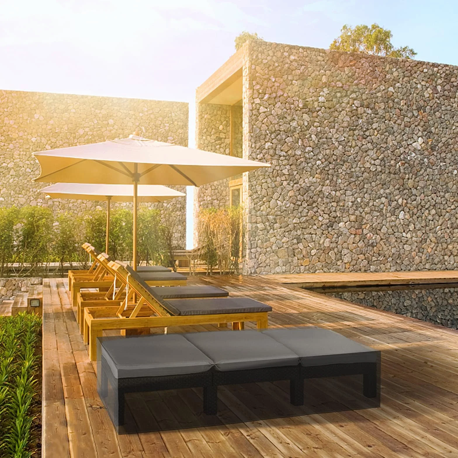 Bonna Lot de 2 Housses de Protection pour Chaise Longue de Jardin Imperméables 500D Tissu Oxford 200x68x30 cm Noir