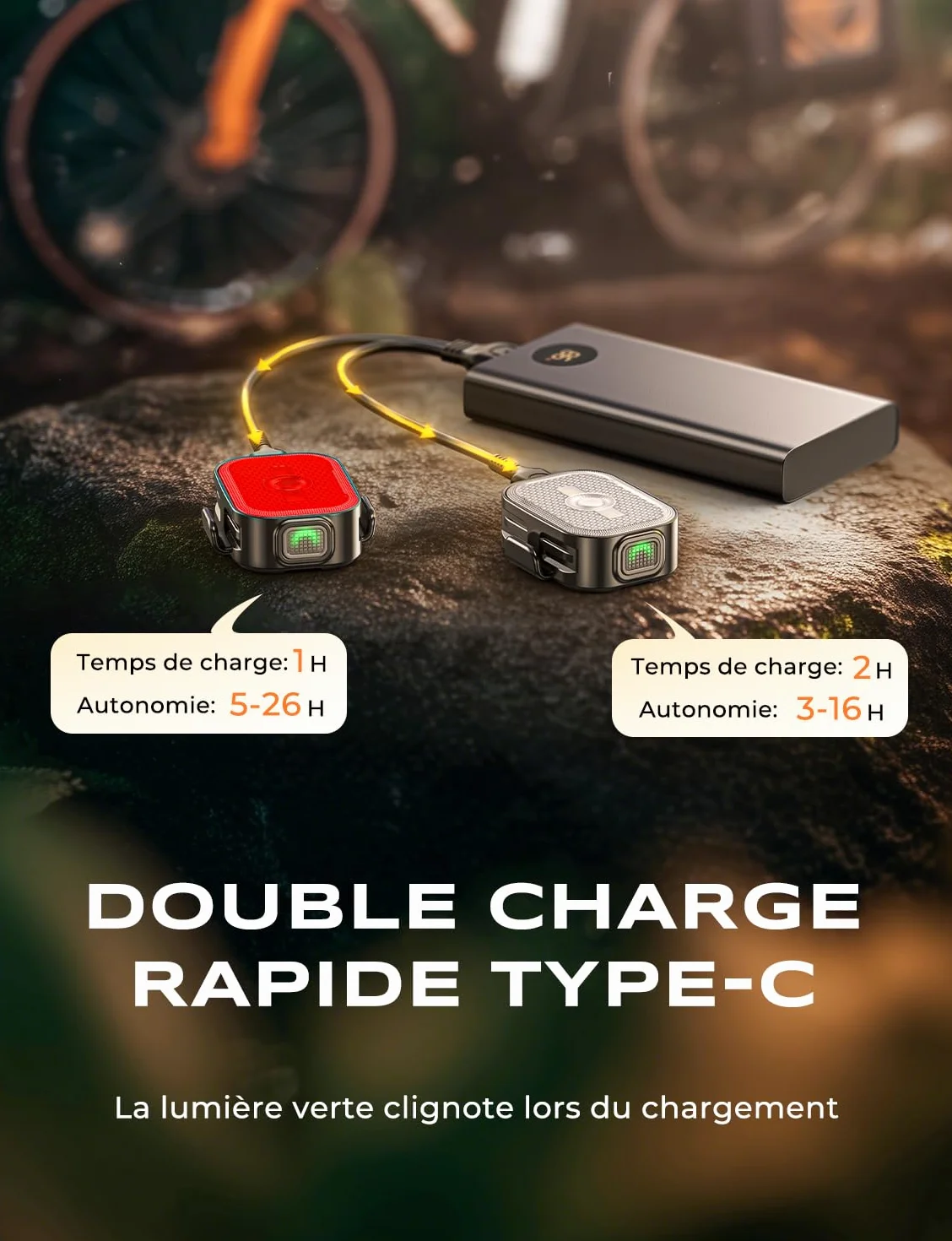 EOIWUY Lumiere Velo Avant et Arriere avec Réflecteurs Grand Angle, 8+6 Modes Éclairage Lampe Velo LED, Ultra-Léger, Étanche IP65, Lumière Velo Recharge Rapide Double USB-C pour Vélo de Route et VTT