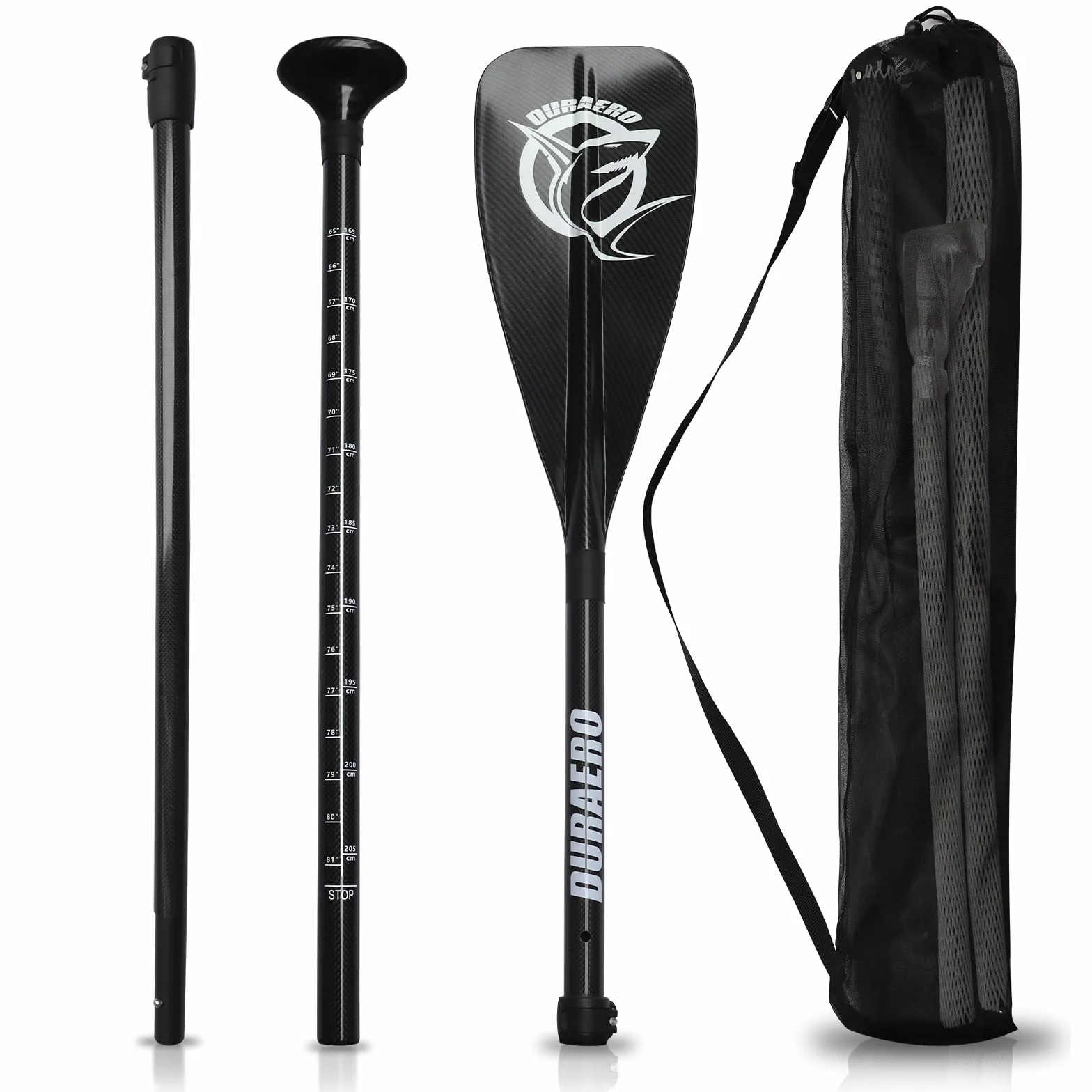 Pagaie Carbone avec Sac - 3 Pièces pour Sup Kayak Stand Up Paddle Board Professional Speed ​​- Légère 760 g Pagaie Télescopique Réglable 165 cm - 205 cm Paddle Kajak Surfboard Plug-in System