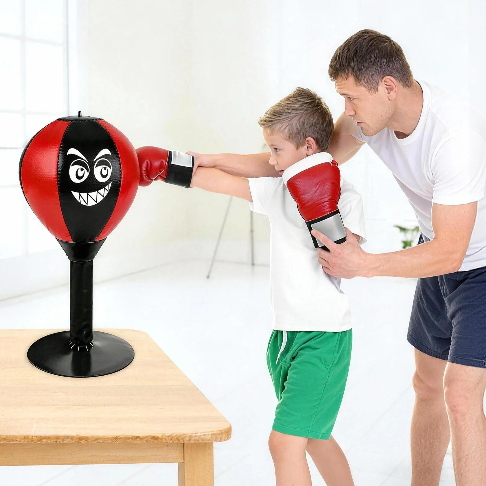 Punching Ball Bureau Gonflable, Sac de Frappe Bureau Ventouse Puissante et Pompe à Air Incluses, Sac de Boxe avec Ressort,Aide à Détendre et à Réduire Le Stress, pour Murs, Carrelage, Bureaux