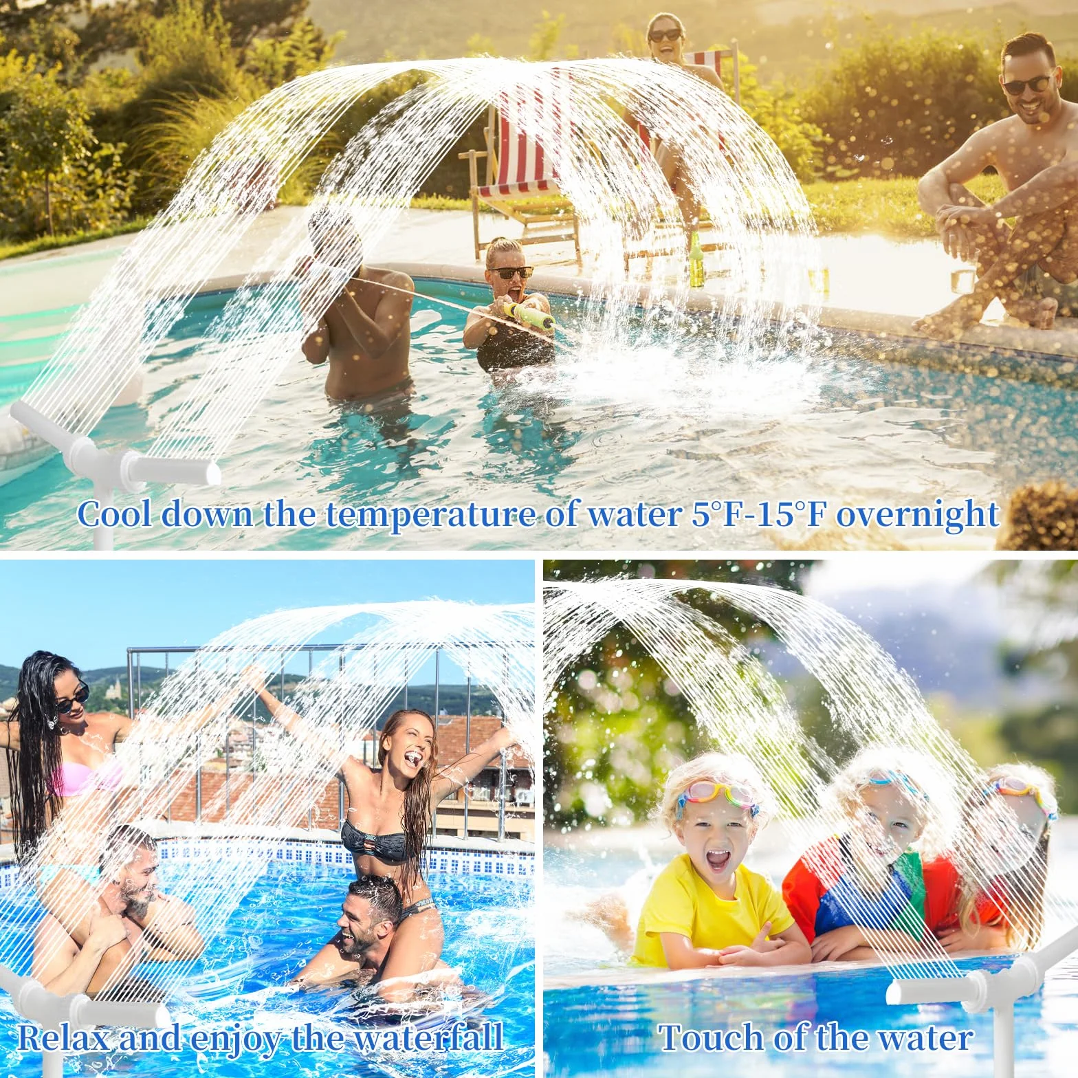 Fontaine de Piscine Cascade à Double Jet 2 en 1, Accessoires de Piscine Hors Sol (Blanc)