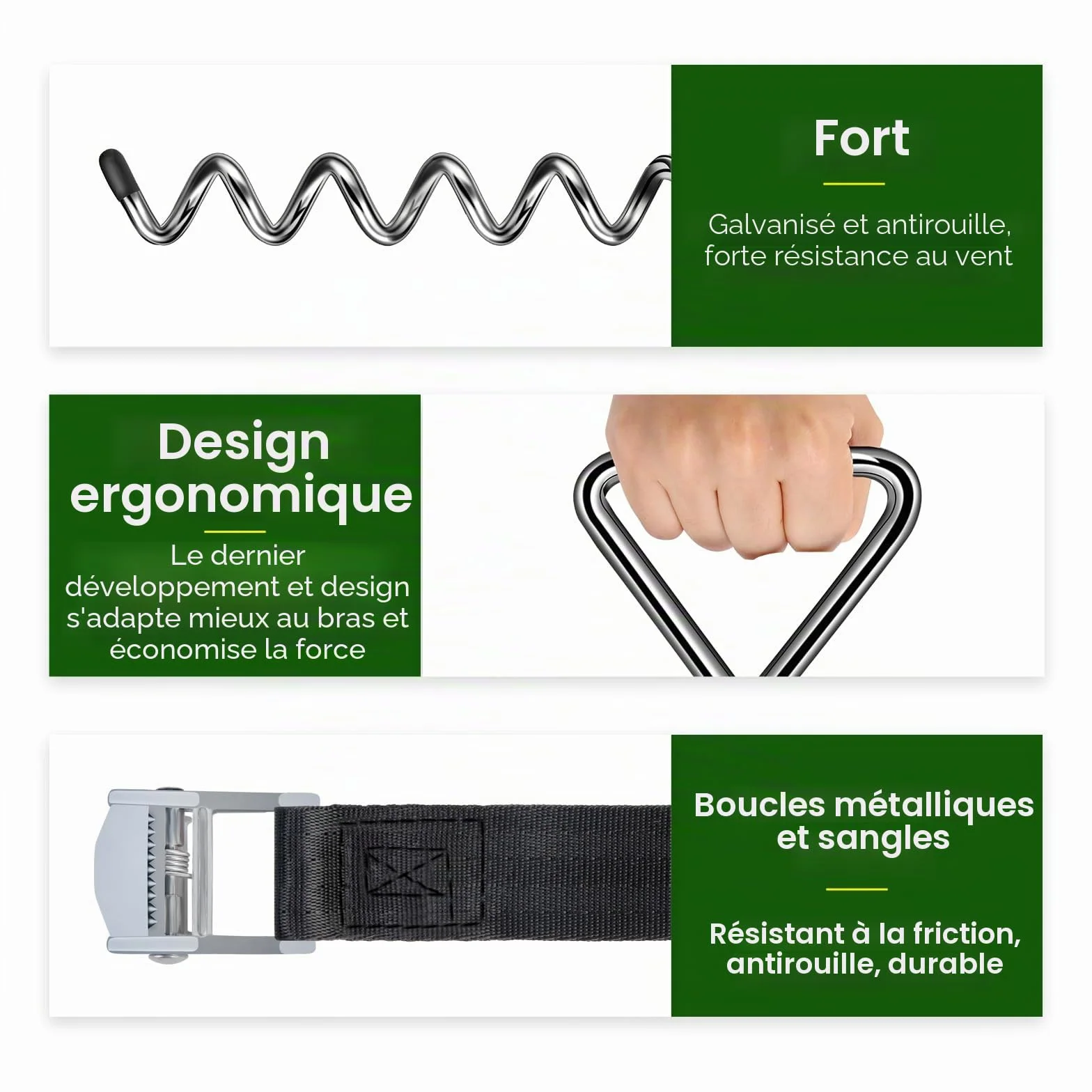 Lot de 4 piquets d'ancrage au Sol pour Trampoline – Ancrage au Sol avec 4 Sangles (Longueur 2,5 m) – Les piquets Heavy Duty résistent au Vent élevé, idéal pour Trampoline en Plein air