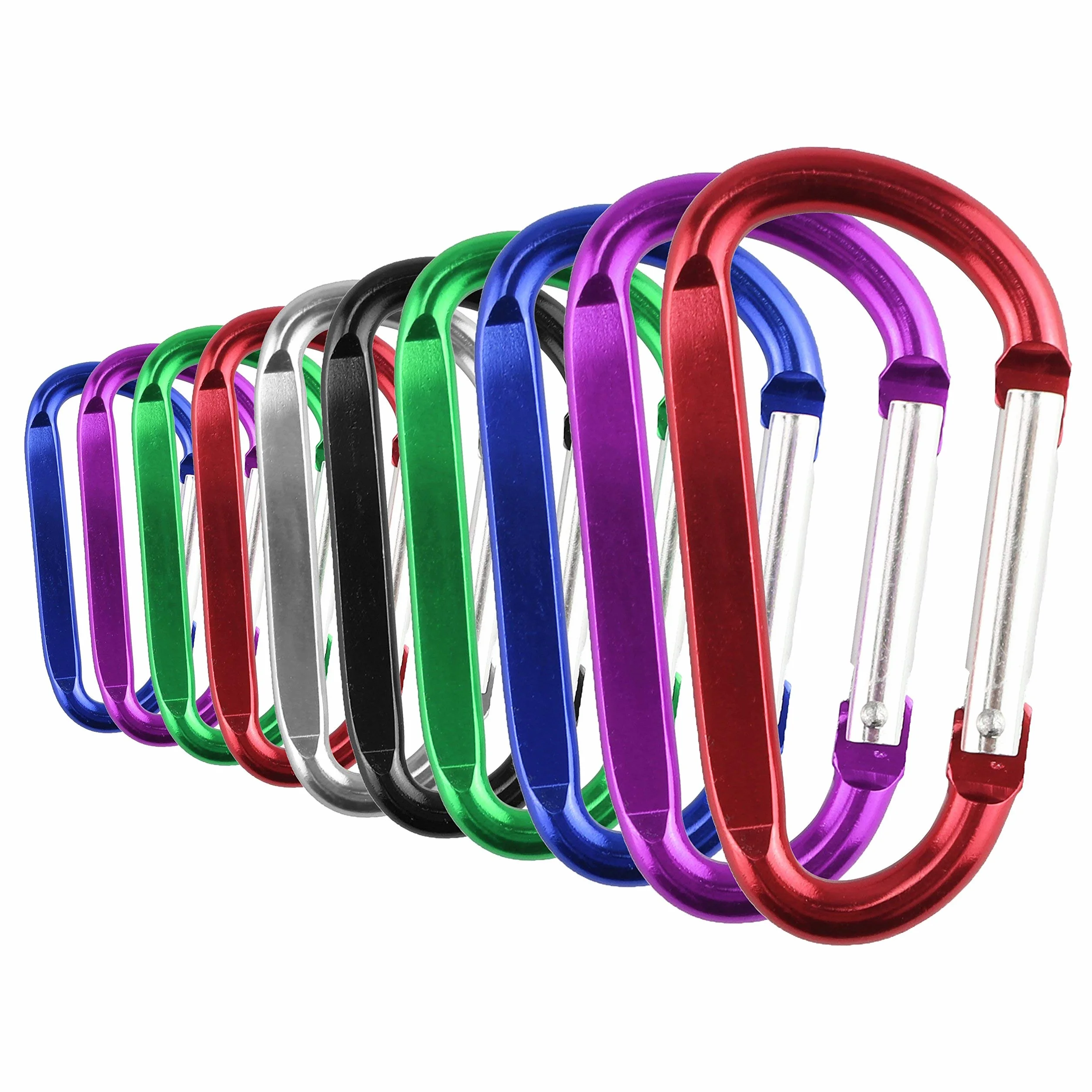 Lot de 10 mousquetons en Aluminium avec Anneau en D 2,4 x 4,8 cm pour clés, sac à dos, chien