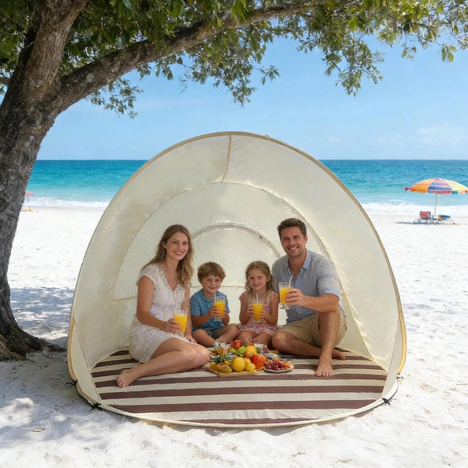Tente De Plage Pop-up avec Protection UV 3-4 Personnes UPF 50+ - Tente Plage Bebe Anti UV Pliable avec Protection Solaire, ProtectionUV Et Pare-Vent, Abris DePlage pour Extérieur Vacances Camping