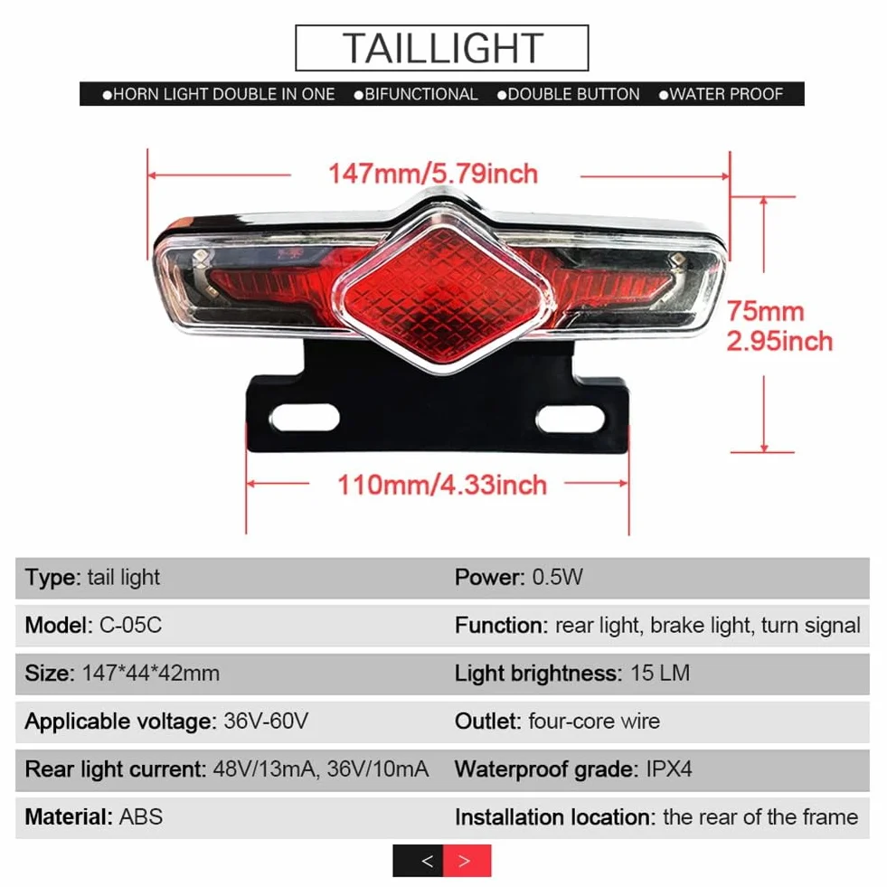 Ensemble de Feux et pour VéLo éLectrique 36V 48V 52V 60V avec DK336 Light Horn Turning Switch E-Bike Light