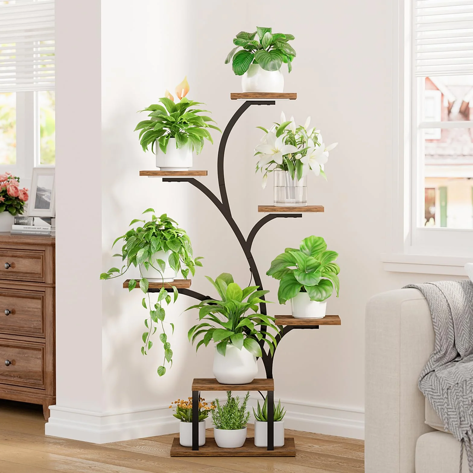 BACEKOLL Support pour plantes d'intérieur avec lampes de croissance, étagère à 7 niveaux, en métal en forme d'arbre