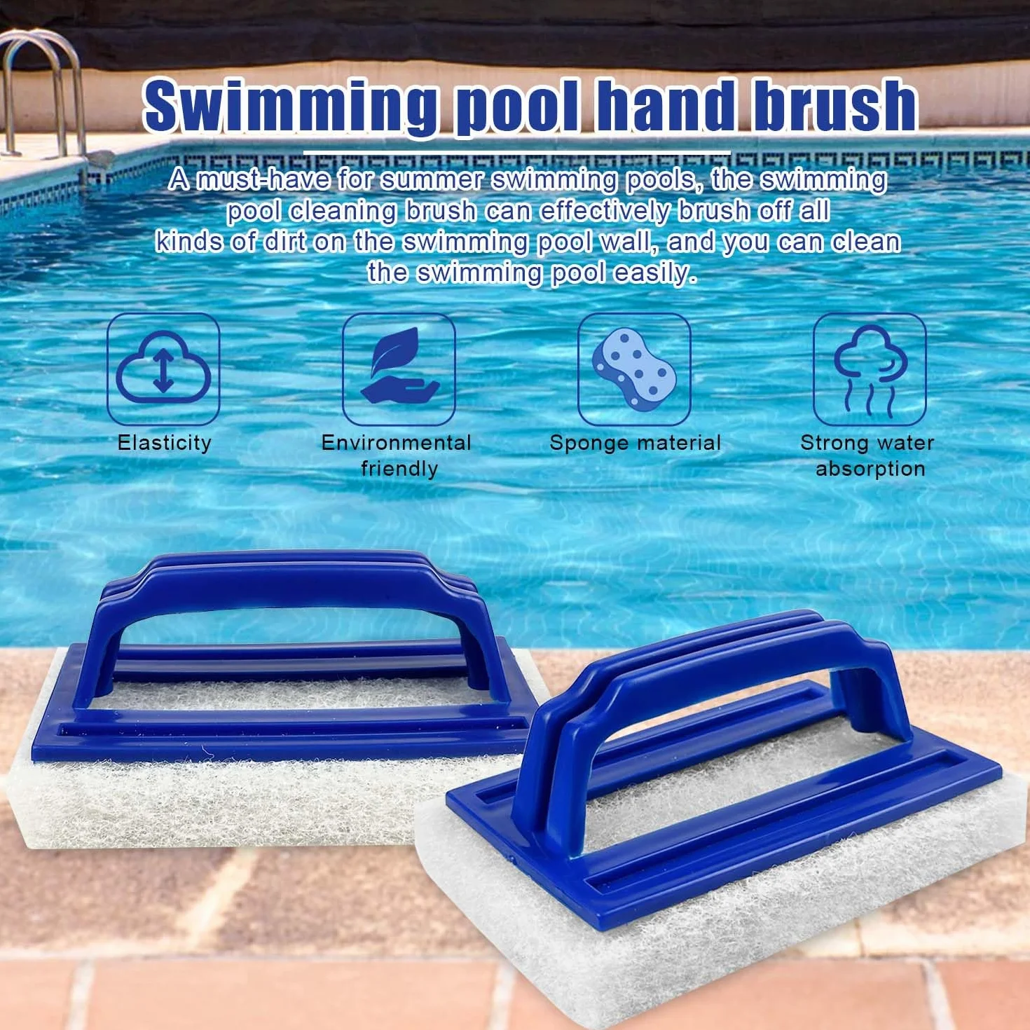 Éponge Magique Piscine Durable avec Poignée 2pcs Nettoyage Saleté Bleu