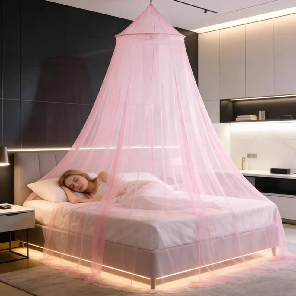 Moustiquaire de lit Dome, Moustiquaire pour Lit Double, Grand Moustiquaire pour Lit, Facile à Installer, pour Un Usage Domestique Intérieur et Extérieur pour Prévenir Les Moustiques - Rose