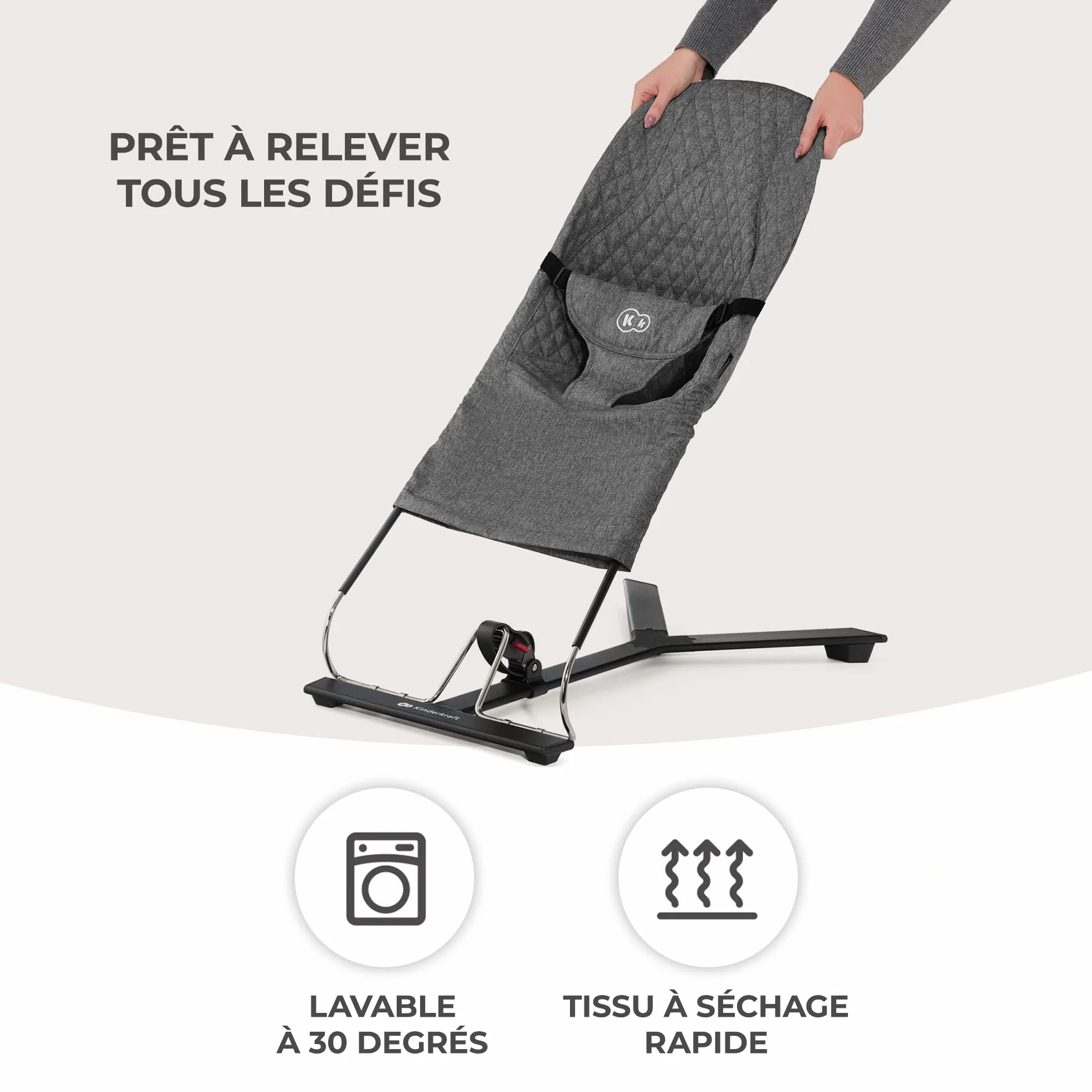 Kinderkraft MIMI Transat bébé, Balancelle, Dossier réglable 3 niveaux, Pliable à plat, Arche jouets, Beige