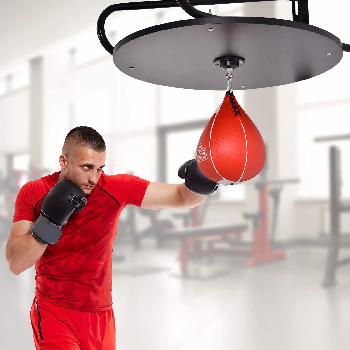 HOMCOM Punching Ball Poire de Vitesse Boxe avec Support Plateau tournant + Pompe en Bois Hauteur Réglable Acier revêtement synthétique