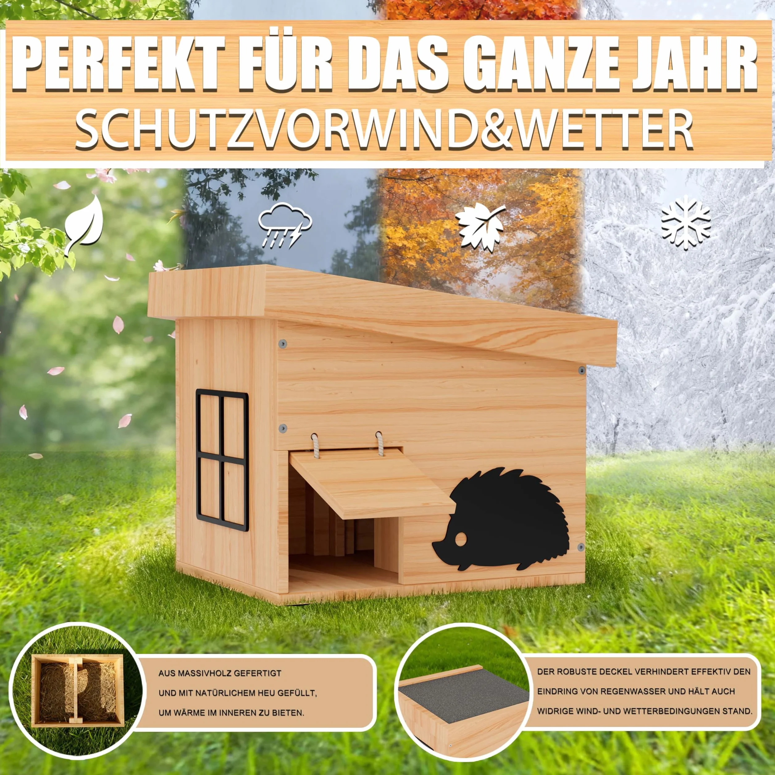 Maison pour hérisson en Bois avec Sol Résistant à l'hiver et aux intempéries Kit de Construction (hêtre)