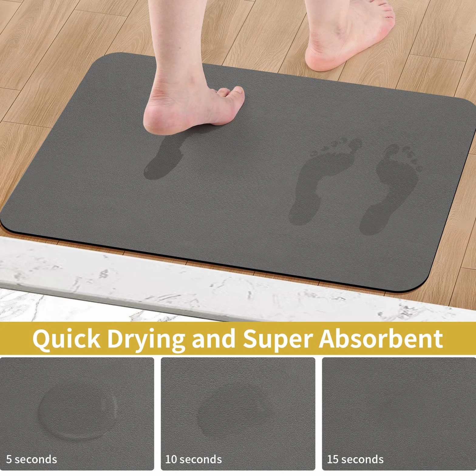Tapis de Bain Antidérapant Absorbant Séchage Rapide Sortie de Douche Gris Foncé 40x60cm