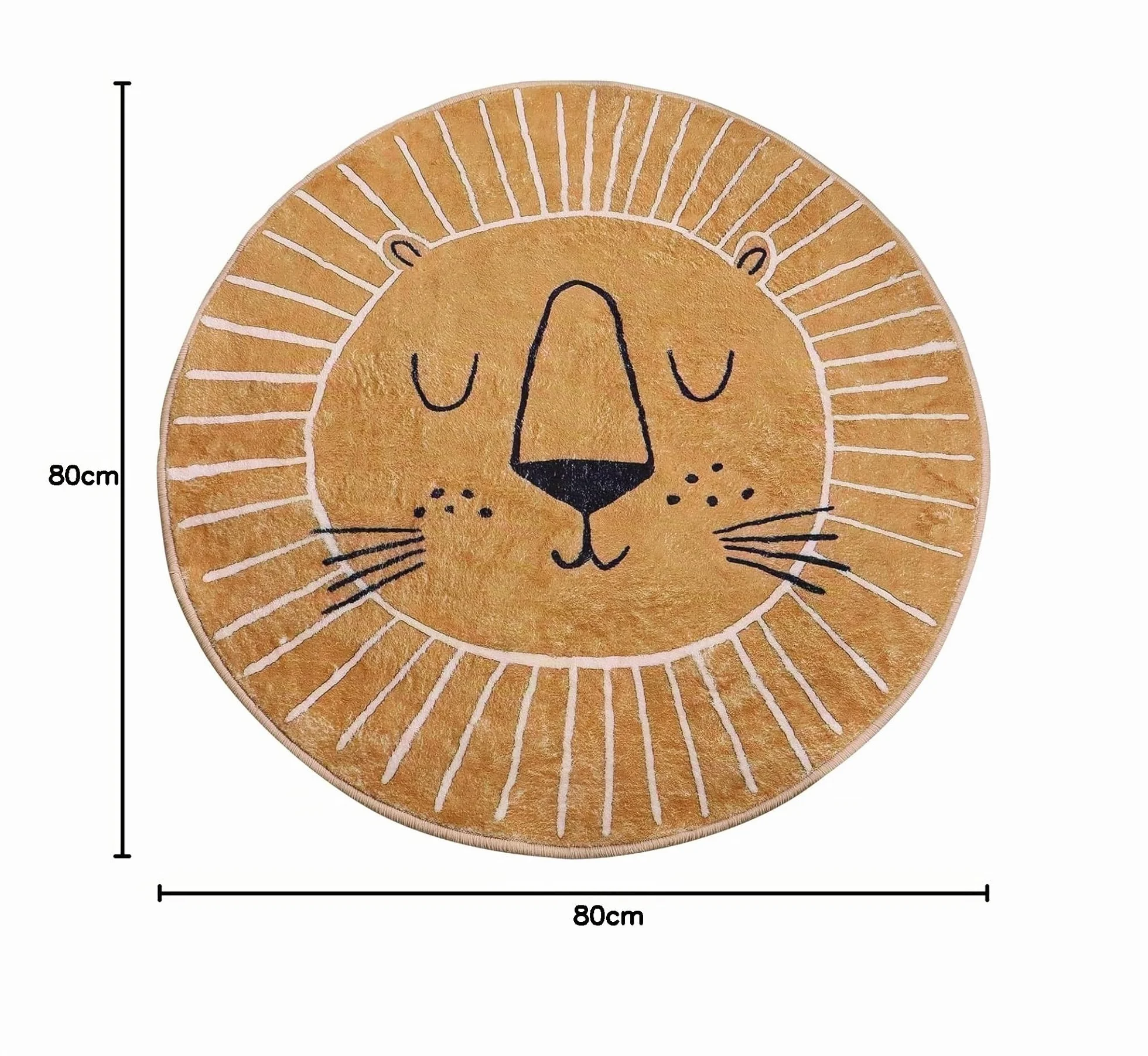 Tapis rond antidérapant lavable 80 cm motif tête de lion marron jaune intérieur extérieur enfant