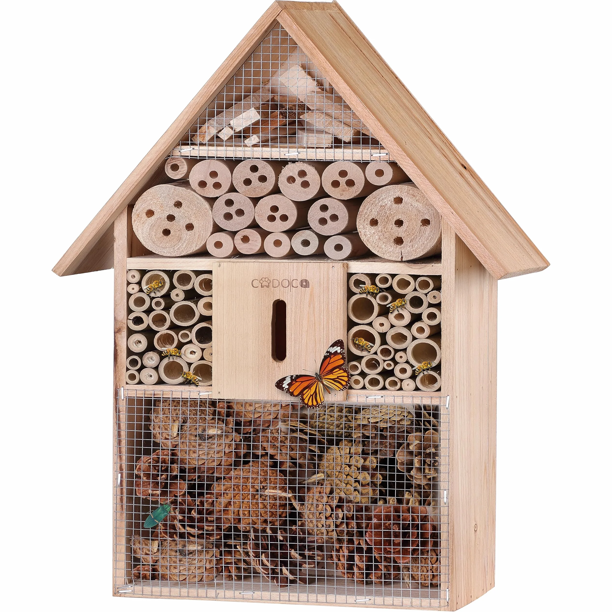 Hôtel à Insectes XXL en Bois Naturel 48x31x10 cm Maisonnette abri Refuge pour Abeille Coccinelle Papillon