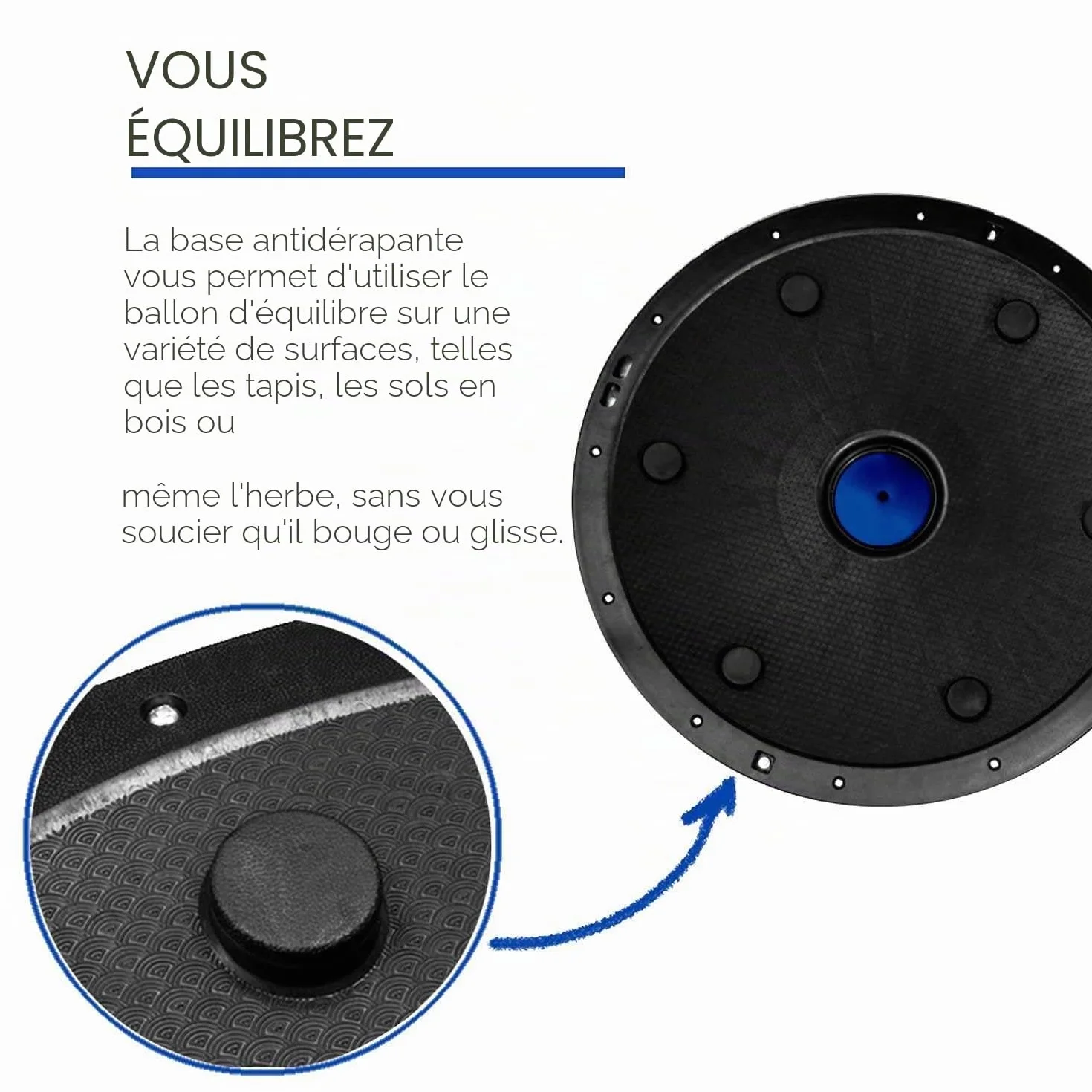 Demi Ballon Equilibre, Demi Sphere, Pliométrie, Proprioception, Antidérapant avec Gonfleur et Bandes de Résistance