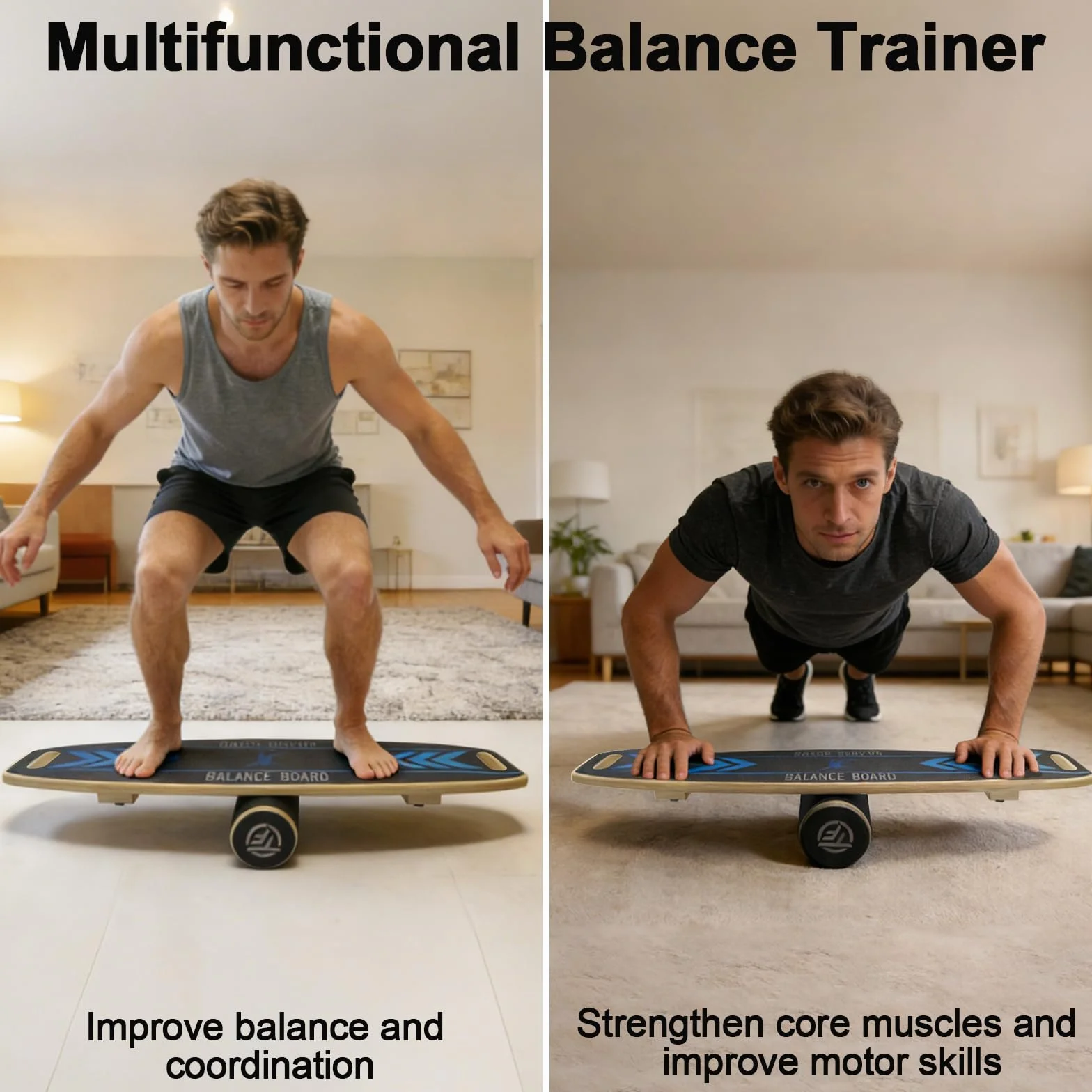 Diesisa Balance Board Planche d'Équilibre en Bois avec Roulette Antidérapante Entraîneur Surf Coordination