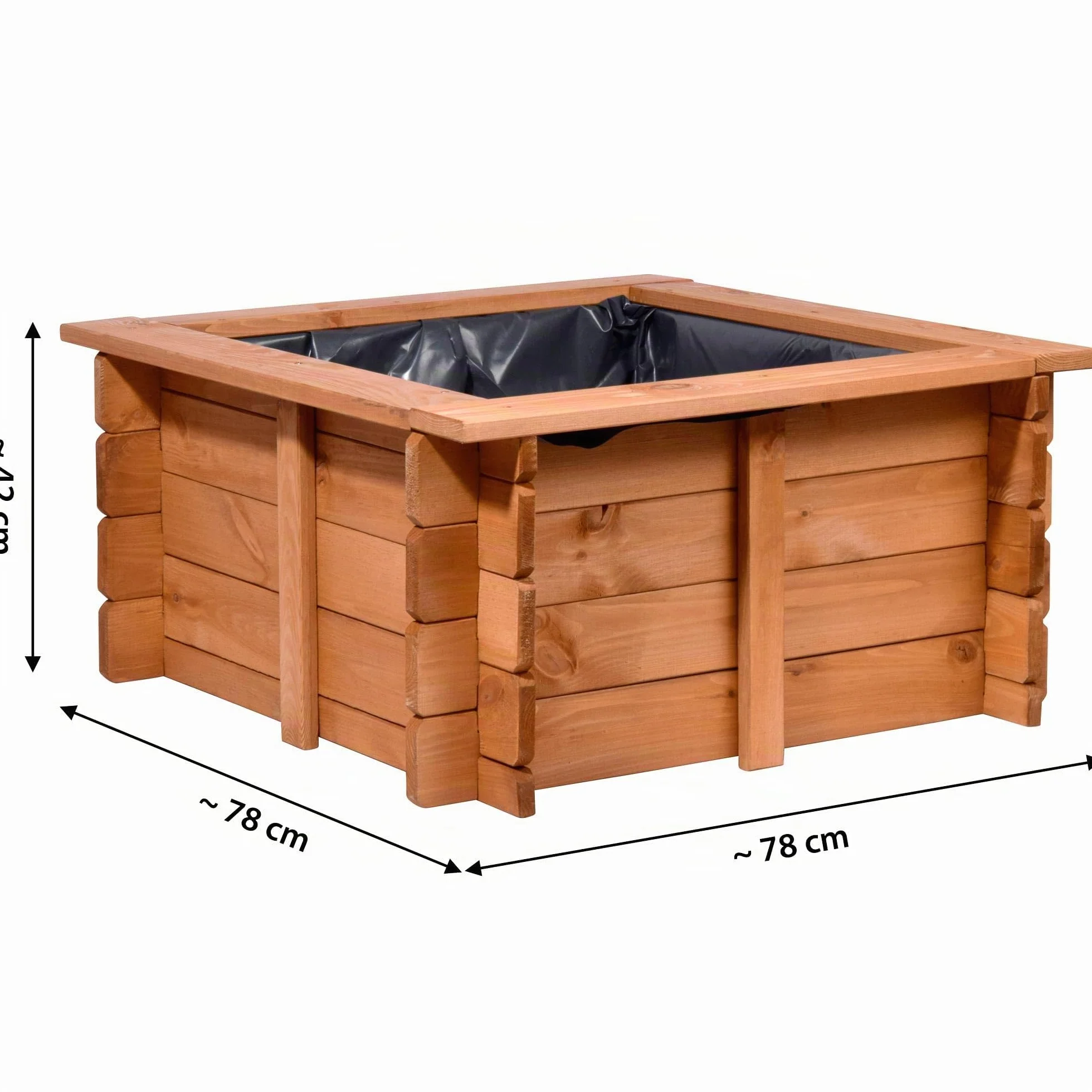 dobar Grand étang carré 78 x 78 x 42 cm Bois Robuste avec bâche pour Bassin Marron